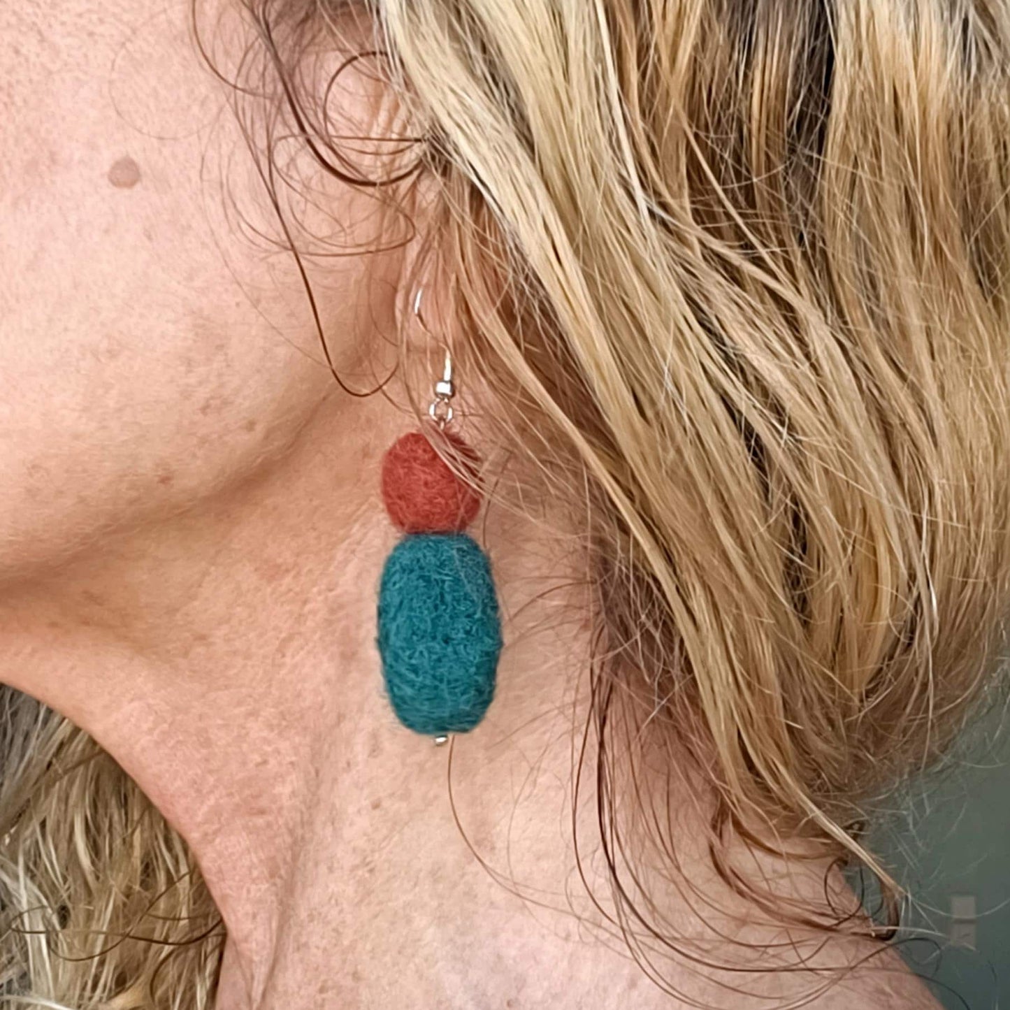 Canary Yellow & Navy Blue Felt Dangle Earrings | Handmade Boho Statement Jewelry - StepToLight
