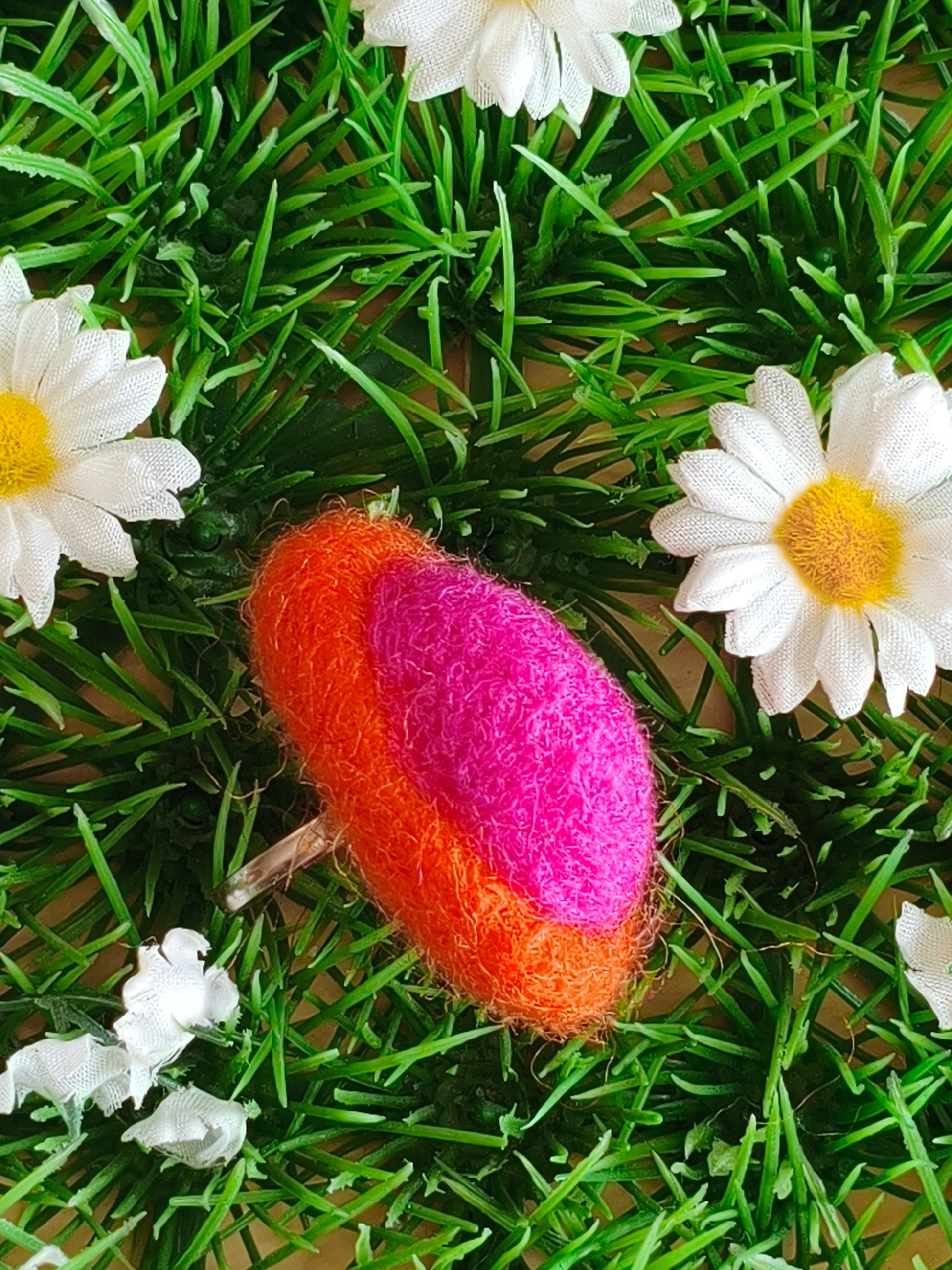 Canary Yellow Navy Blue Felt Ring - Oval Adjustable Statement Ring - Handmade Boho Jewelry - Needle Felted Merino Wool - Gift for Her - StepToLight