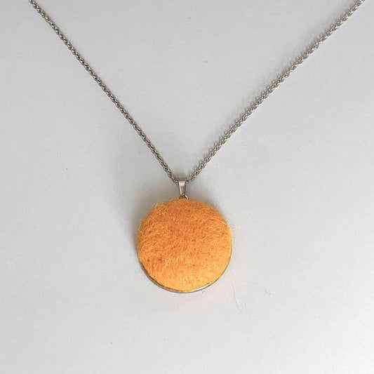 Canary Yellow Needle Felted Cabochon Necklace - Handmade Merino Wool Pendant Boho Jewelry - StepToLight