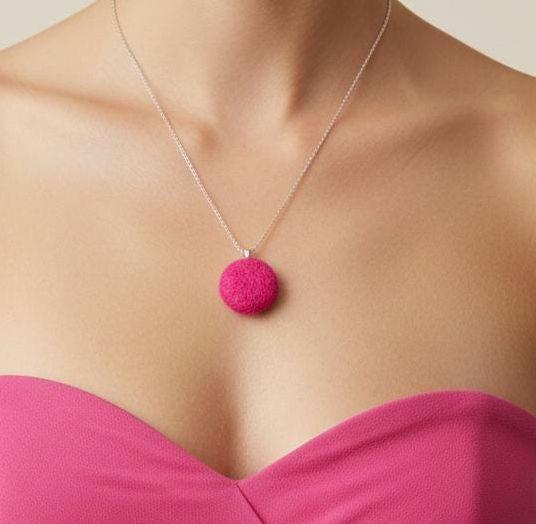 Canary Yellow Needle Felted Cabochon Necklace - Handmade Merino Wool Pendant Boho Jewelry - StepToLight