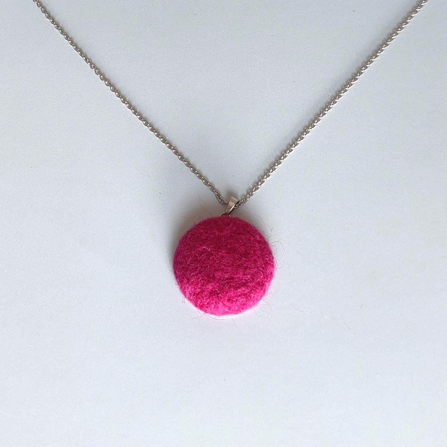Canary Yellow Needle Felted Cabochon Necklace - Handmade Merino Wool Pendant Boho Jewelry - StepToLight
