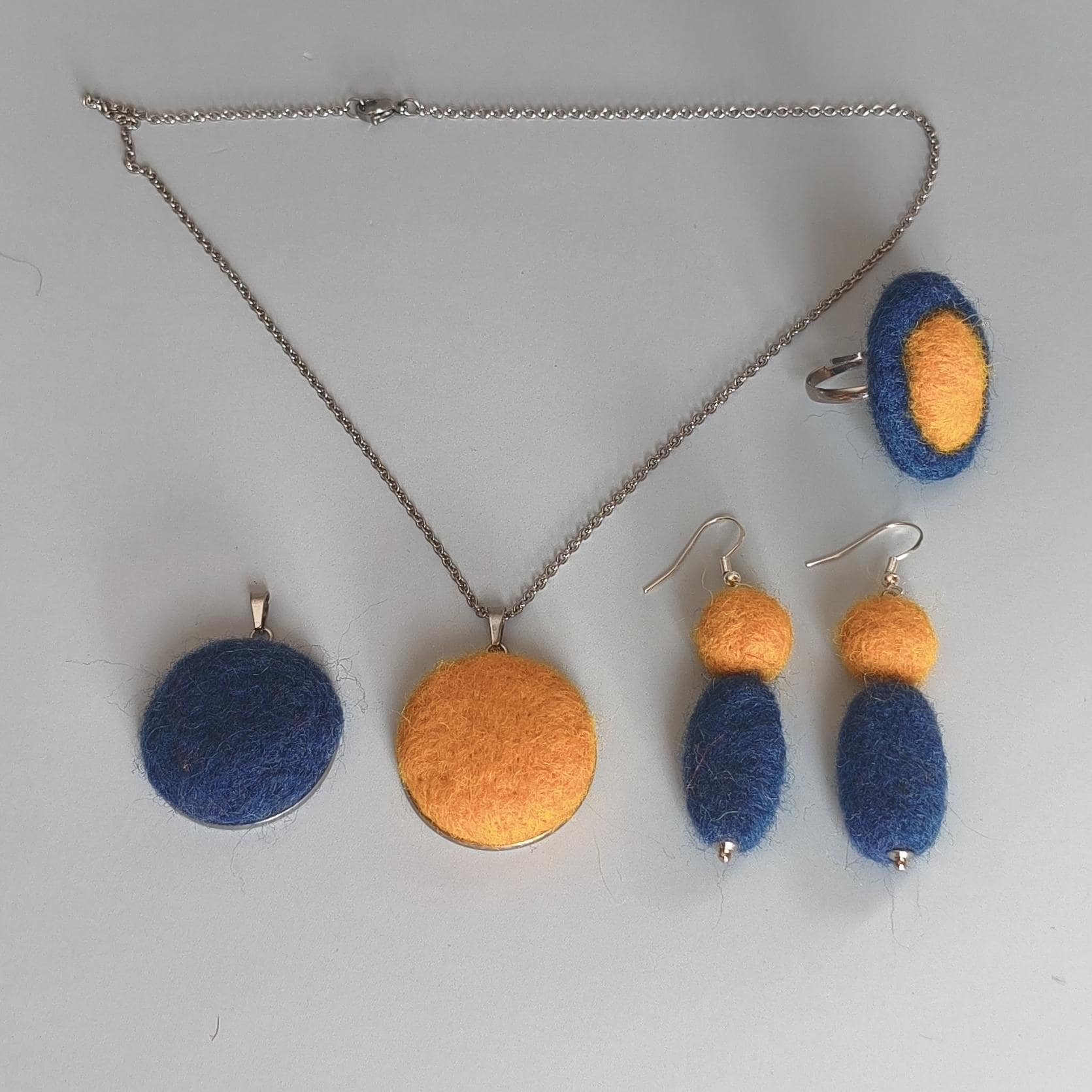 Canary Yellow Needle Felted Cabochon Necklace - Handmade Merino Wool Pendant Boho Jewelry - StepToLight
