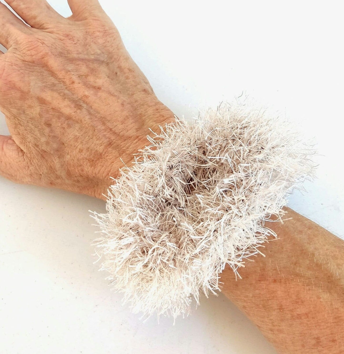 Chunky Brown Faux Fur Crochet Bracelet - Fluffy Cuff Bangle - StepToLight