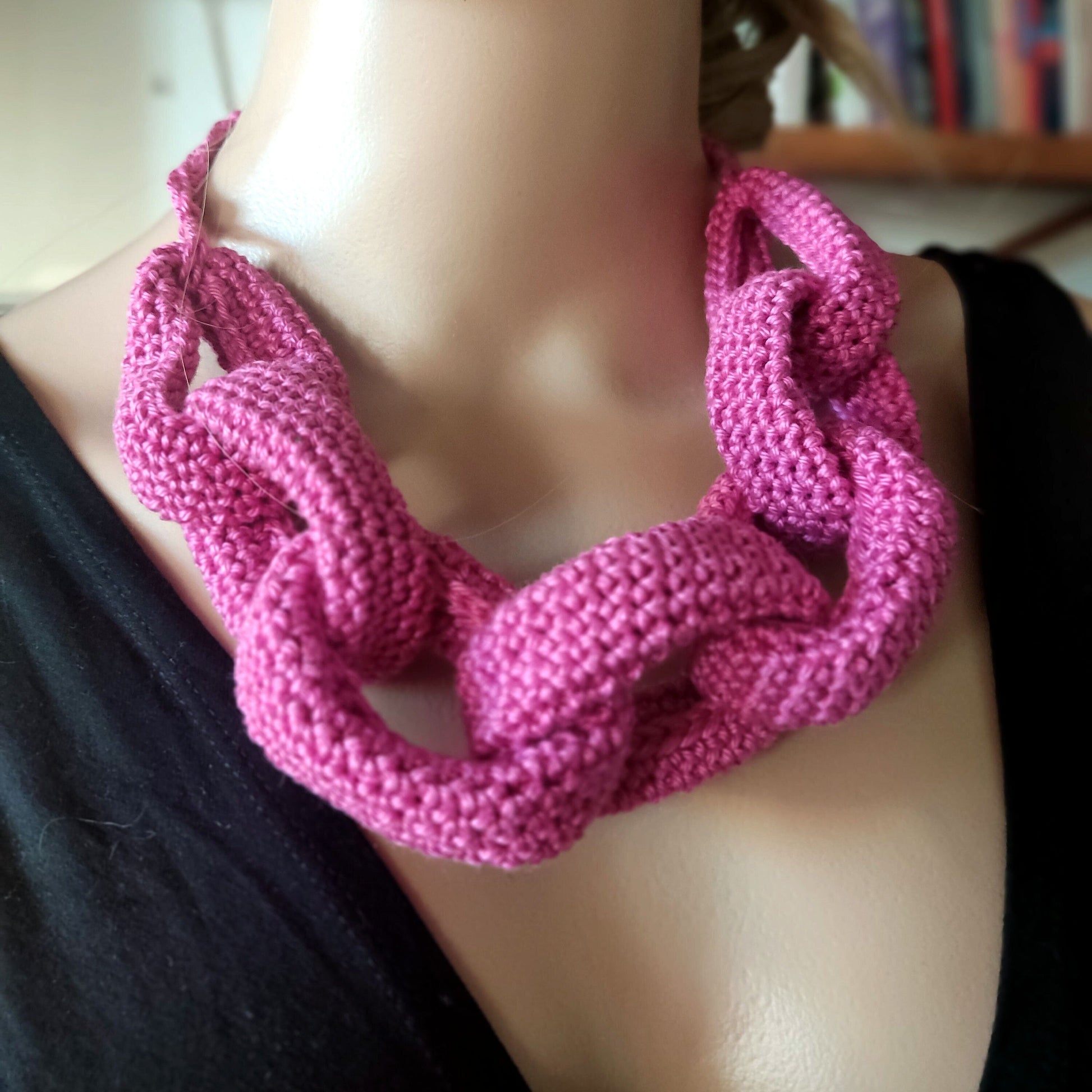 Chunky Crochet Chain Necklace: Pink Braided Statement Jewelry - StepToLight