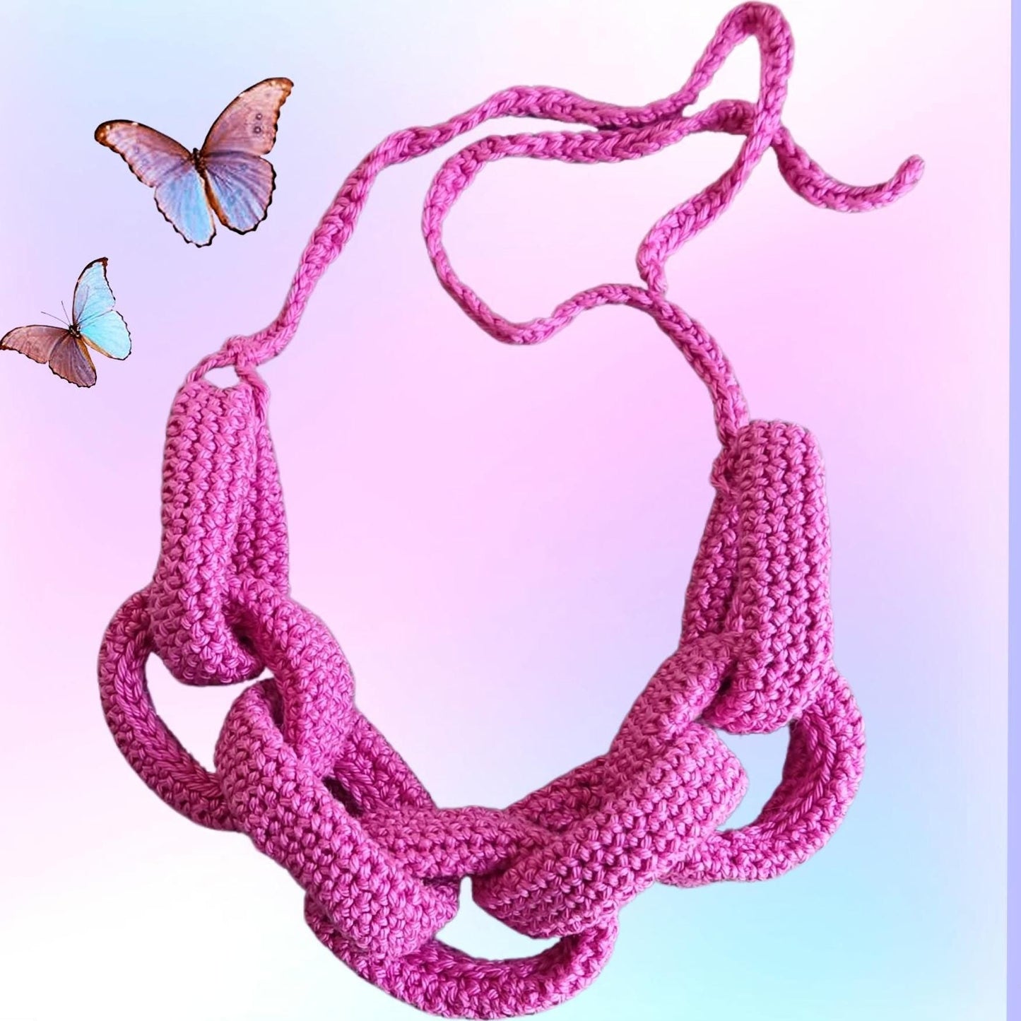 Chunky Crochet Chain Necklace: Pink Braided Statement Jewelry - StepToLight