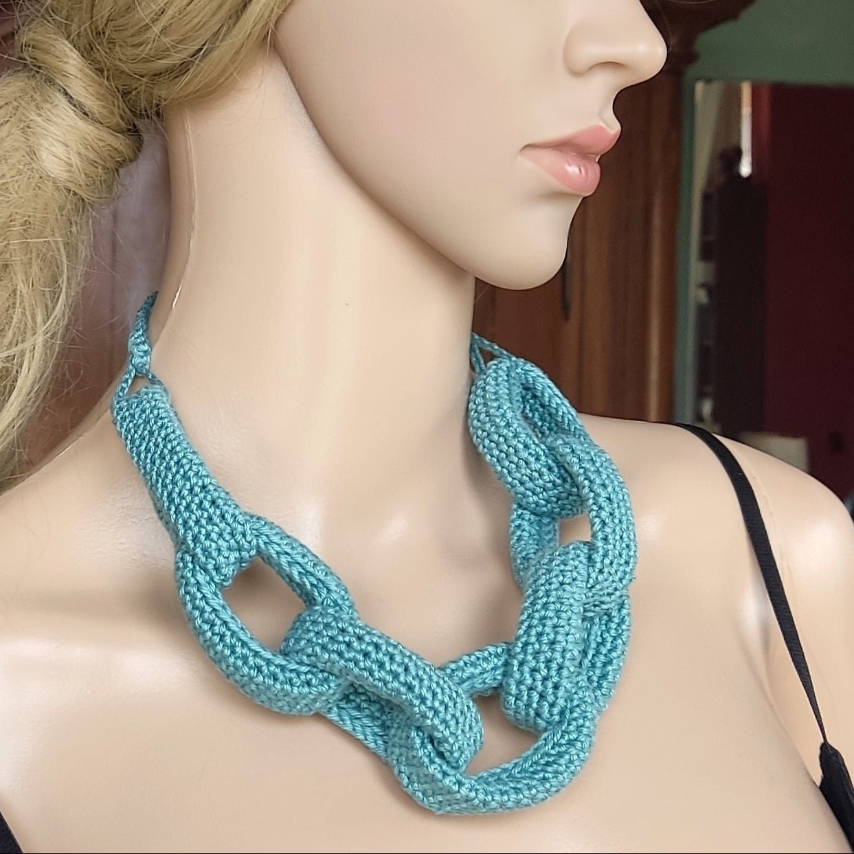 Chunky Crochet Chain Necklace: Red Cotton Braided Statement Jewelry - StepToLight