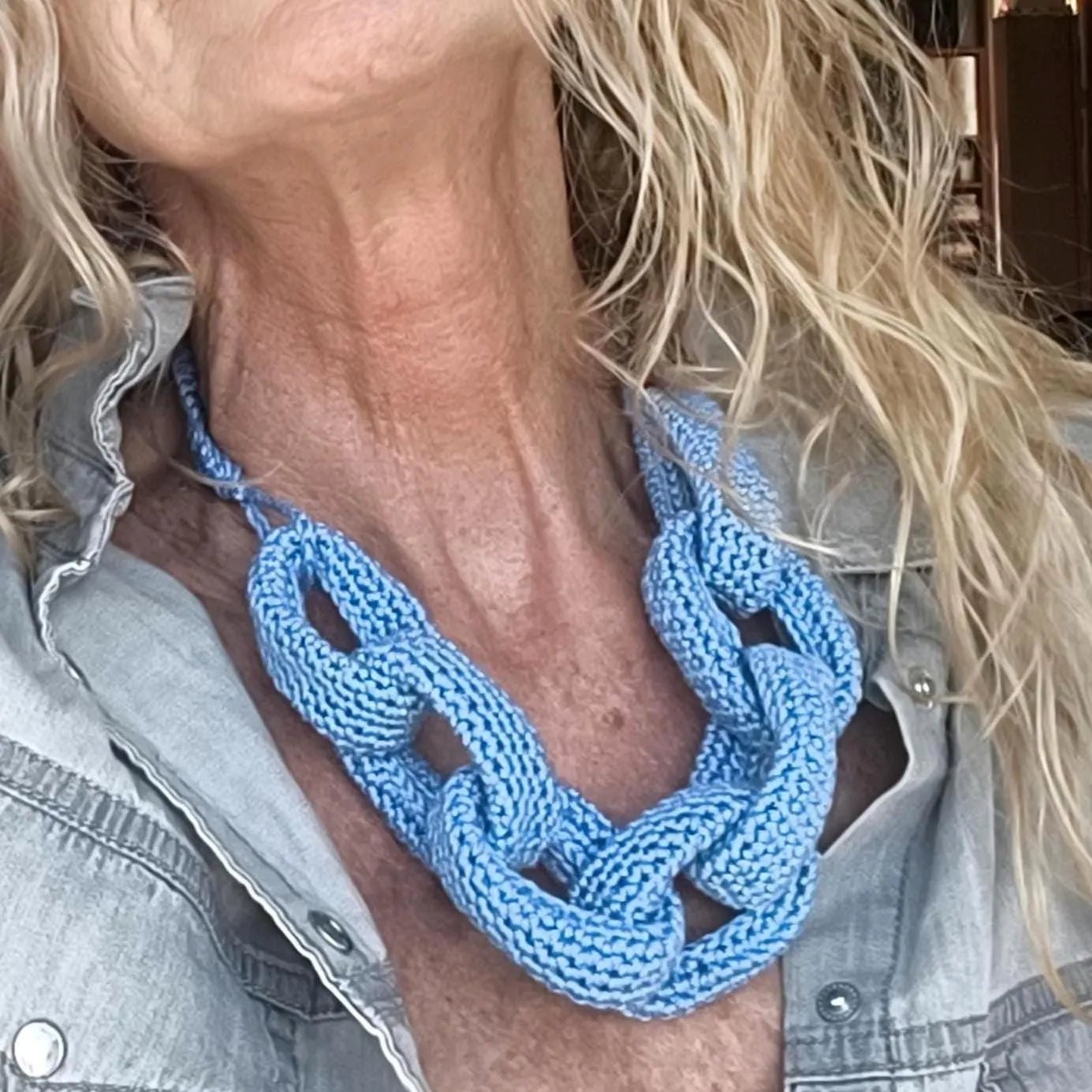 Chunky Crochet Chain Necklace: Red Cotton Braided Statement Jewelry - StepToLight