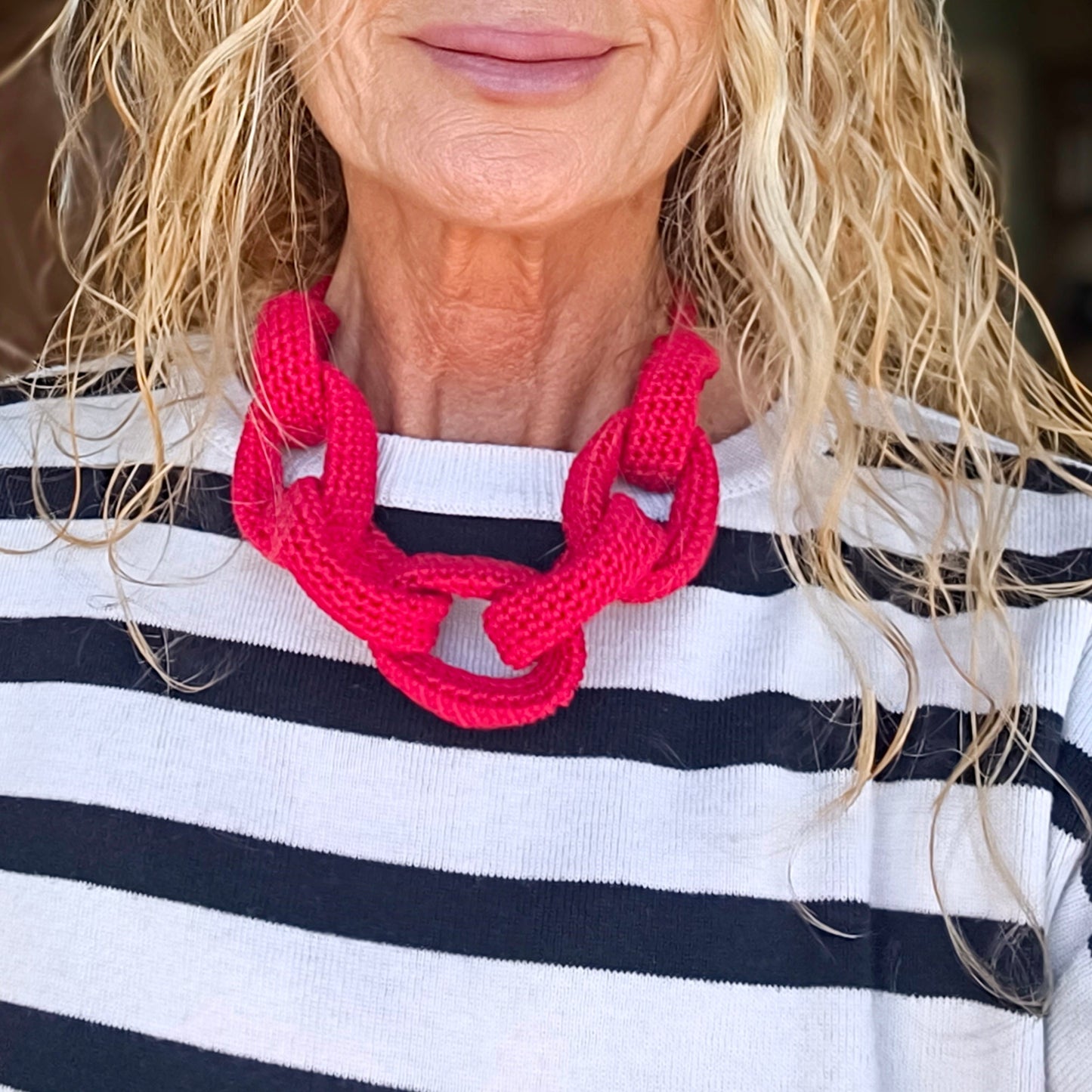Chunky Crochet Chain Necklace: Red Cotton Braided Statement Jewelry - StepToLight