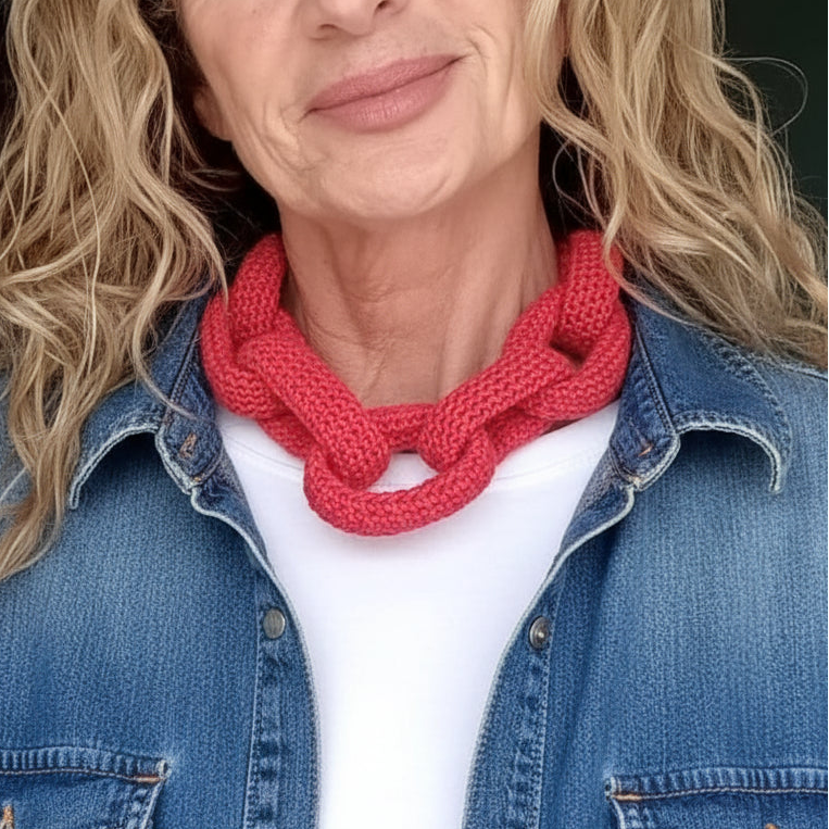 Chunky Crochet Chain Necklace: Red Cotton Braided Statement Jewelry - StepToLight