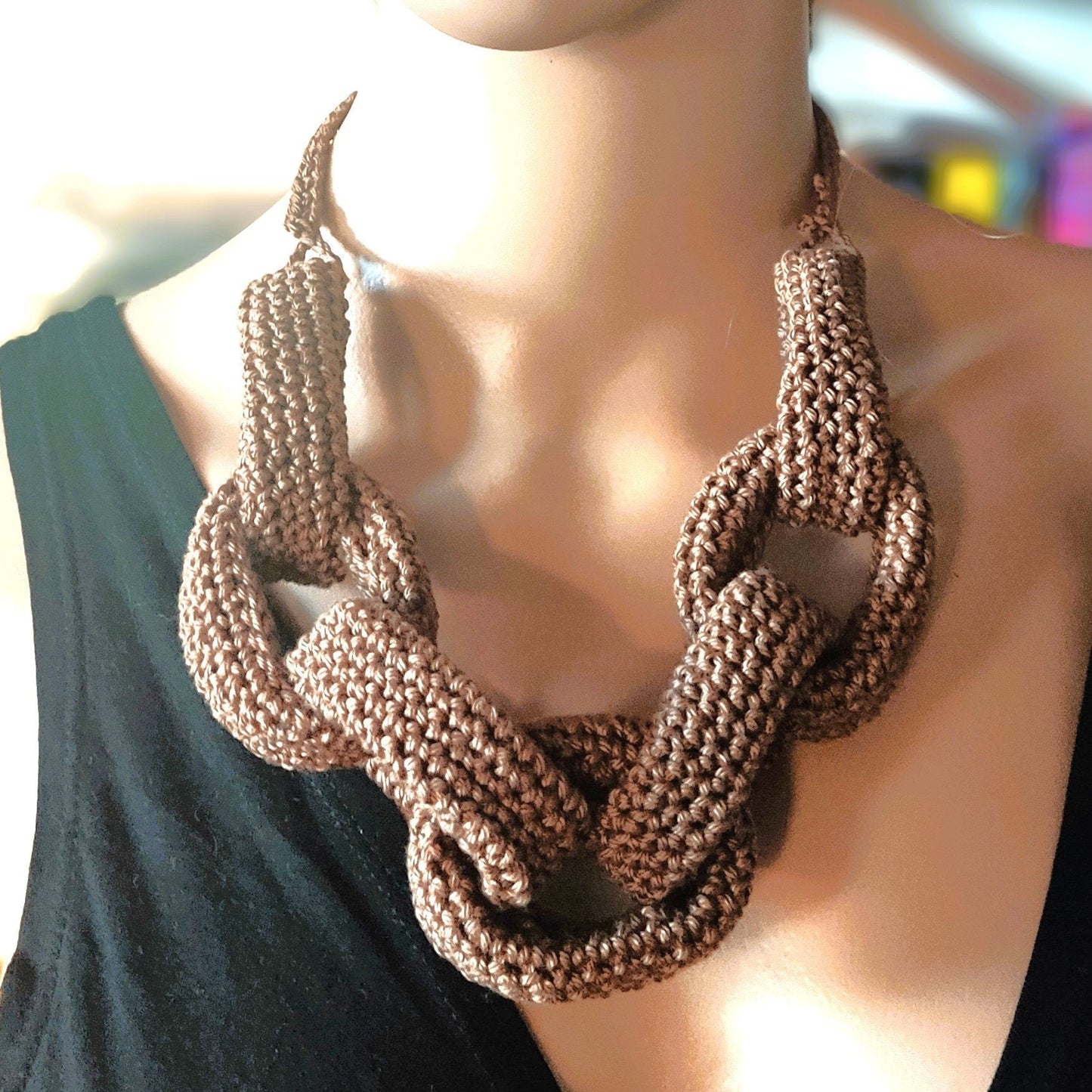 Chunky Crochet Chain Necklace: Red Cotton Braided Statement Jewelry - StepToLight