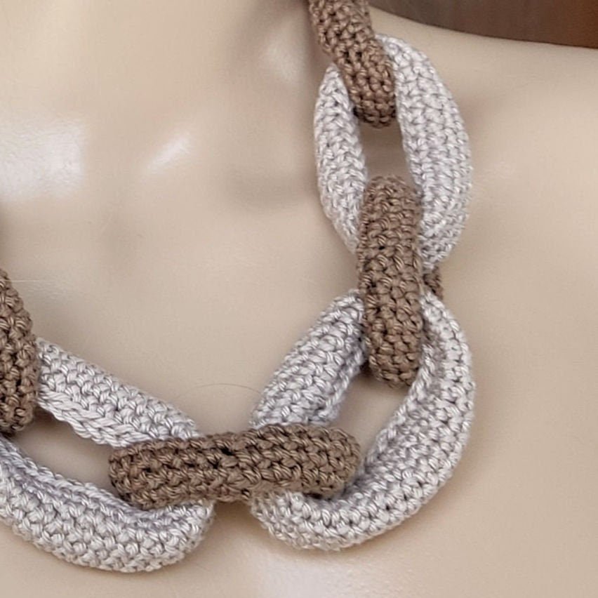 Chunky Crochet Cotton Statement Necklace - Handmade Braided Chain Jewelry - StepToLight