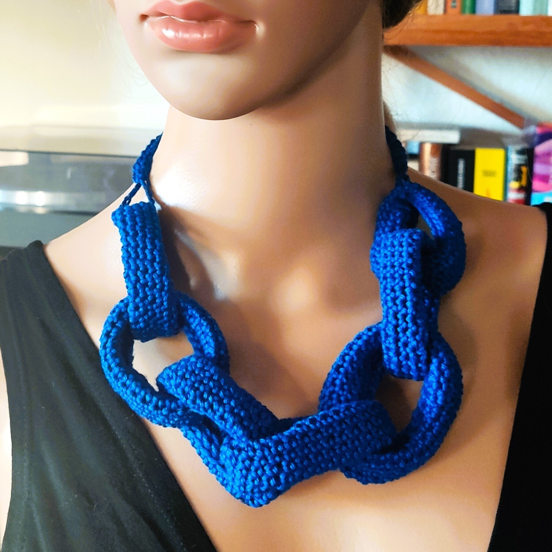 Chunky Crochet Cotton Statement Necklace: Turquoise Spring Summer Jewelry - StepToLight
