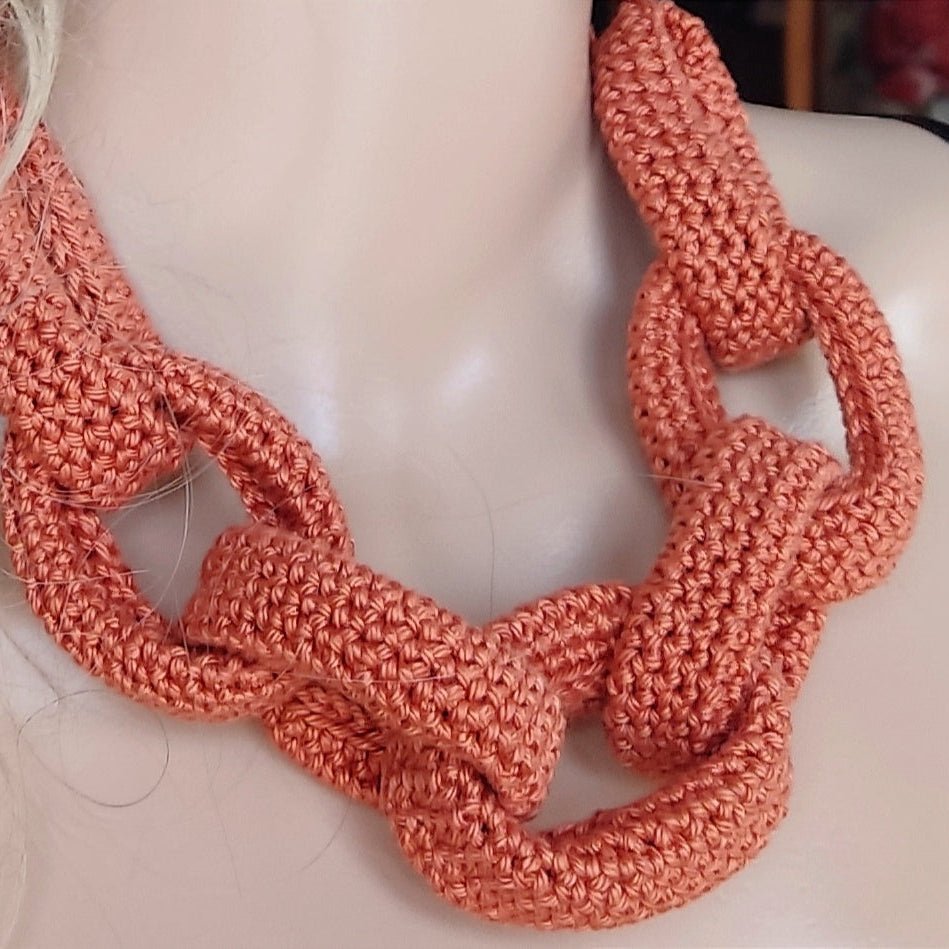 Chunky Crochet Cotton Statement Necklace: Turquoise Spring Summer Jewelry - StepToLight