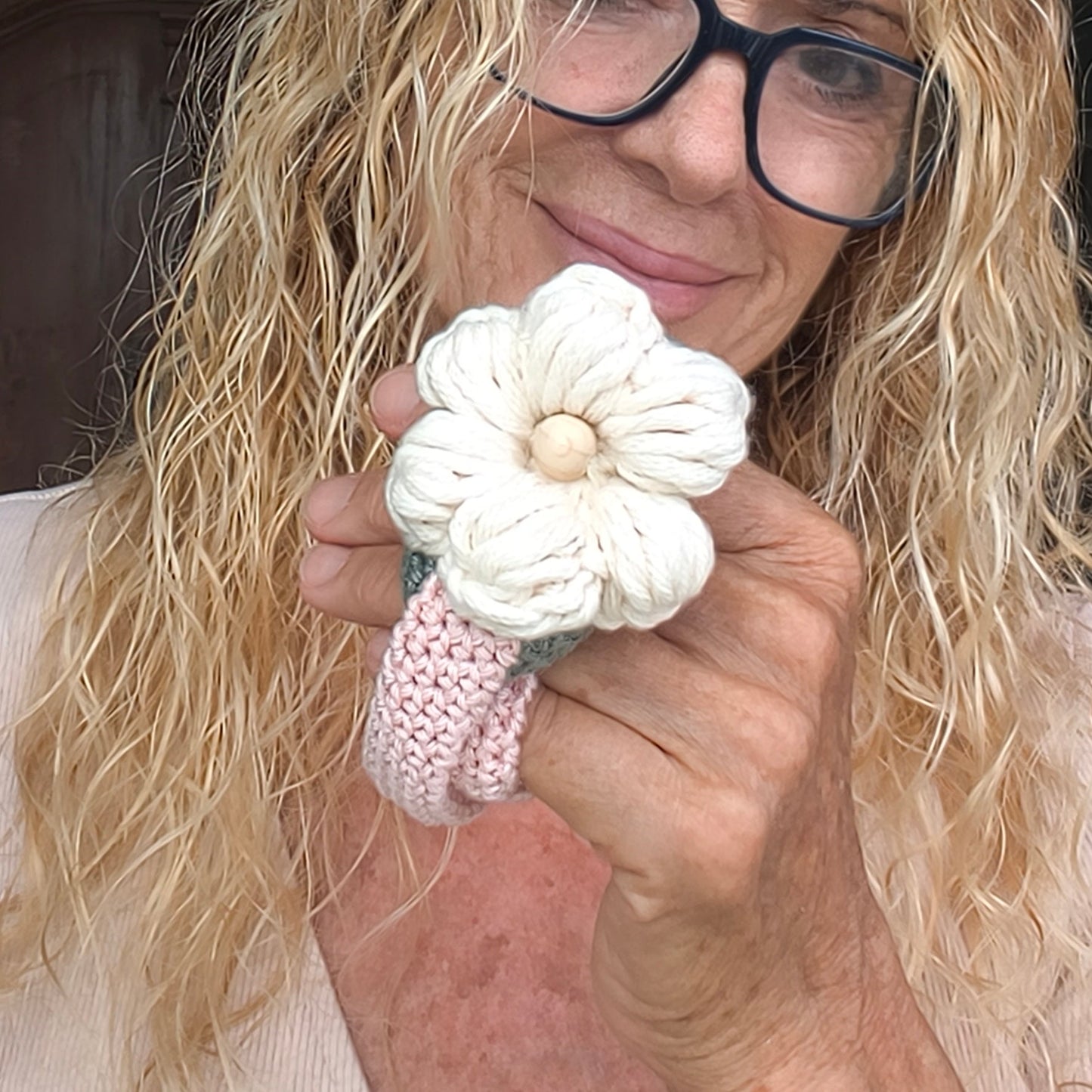 Chunky Crochet Flower Bracelet - Boho Daisy Cuff Cotton Jewelry - StepToLight