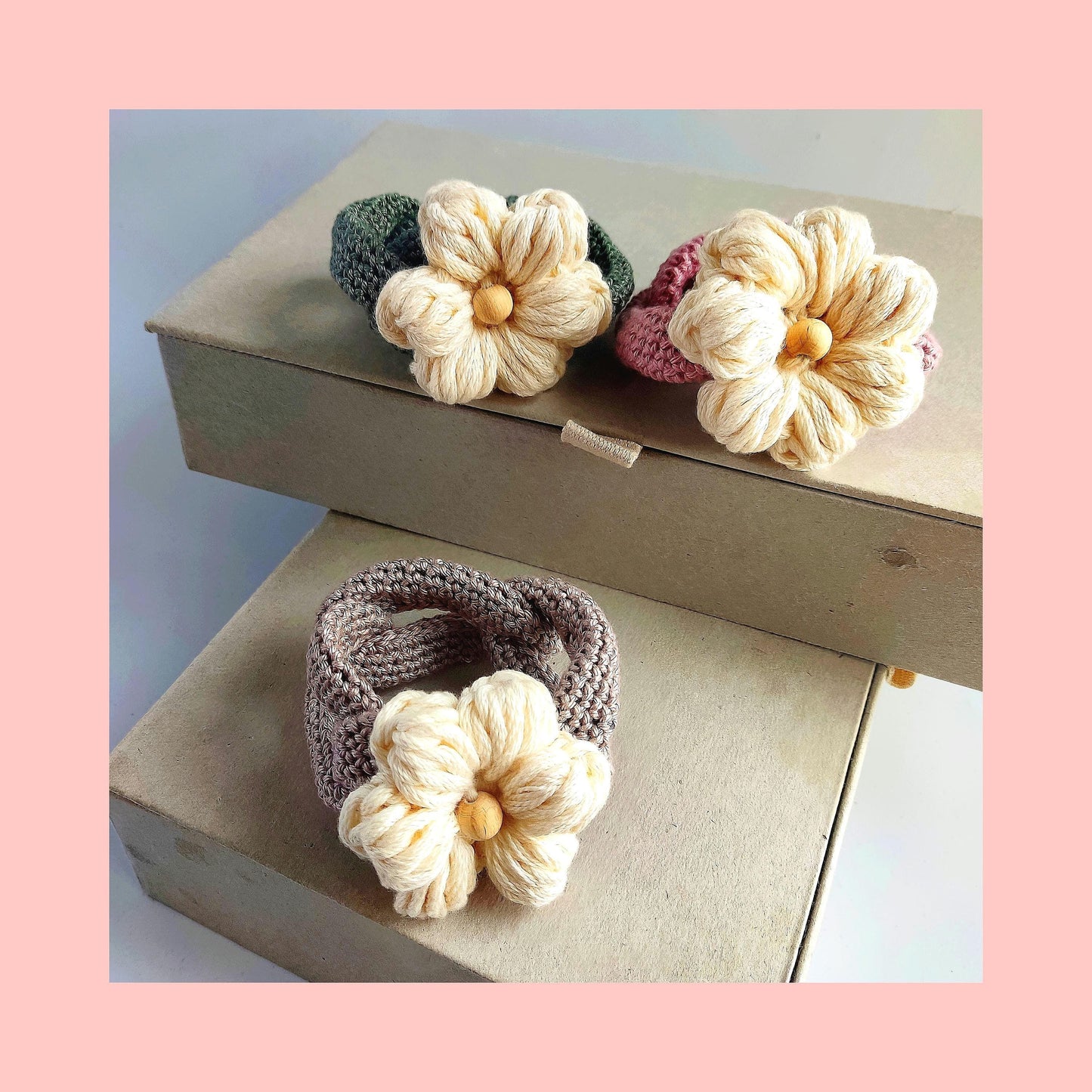 Chunky Crochet Flower Bracelet - Boho Daisy Cuff Cotton Jewelry - StepToLight
