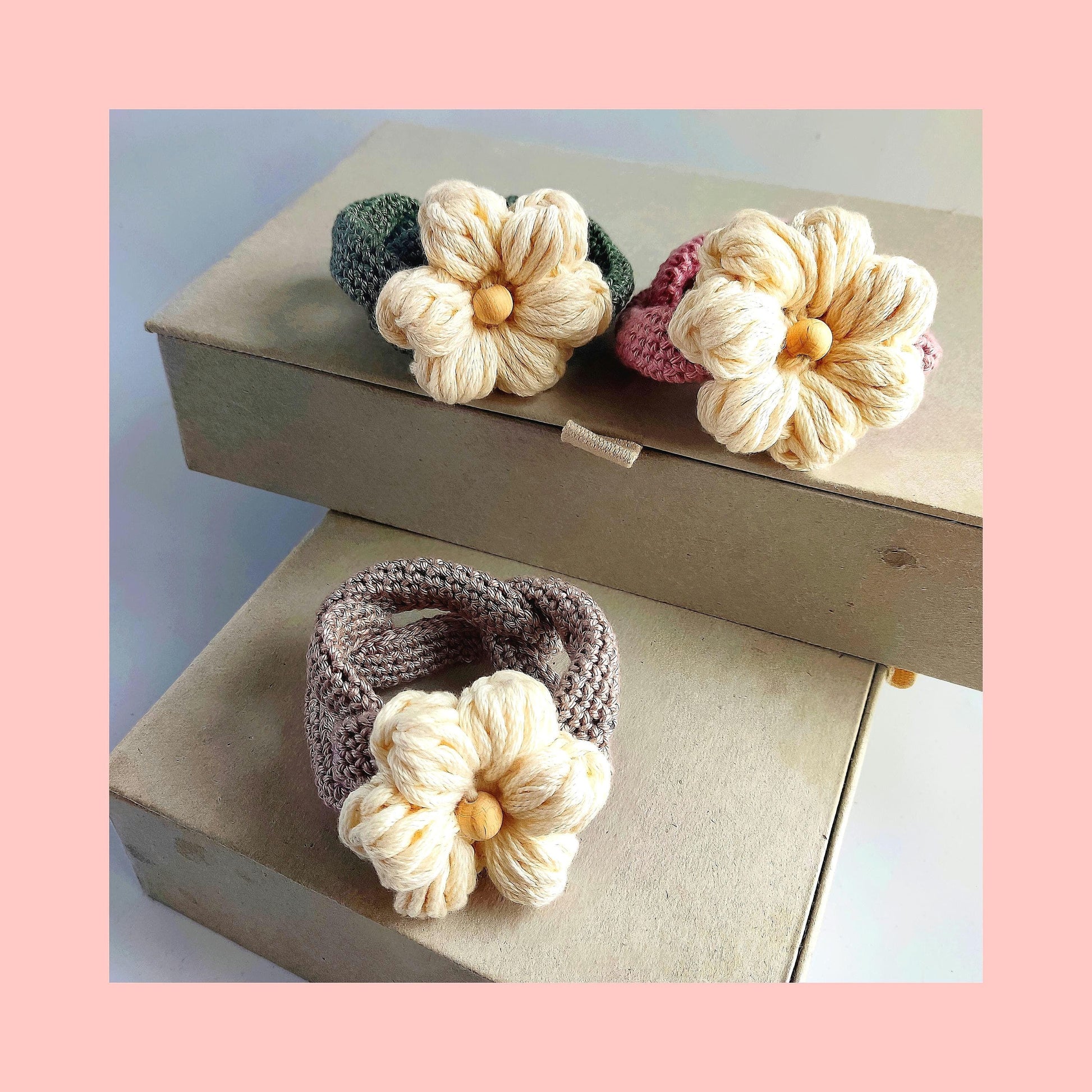 Chunky Crochet Flower Bracelet - Boho Daisy Cuff Cotton Jewelry - StepToLight