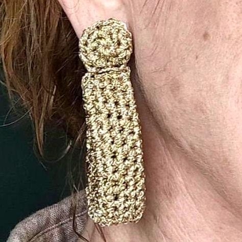 Chunky Crochet Hoop Earrings: Golden Yarn, Gold Plated Studs - StepToLight