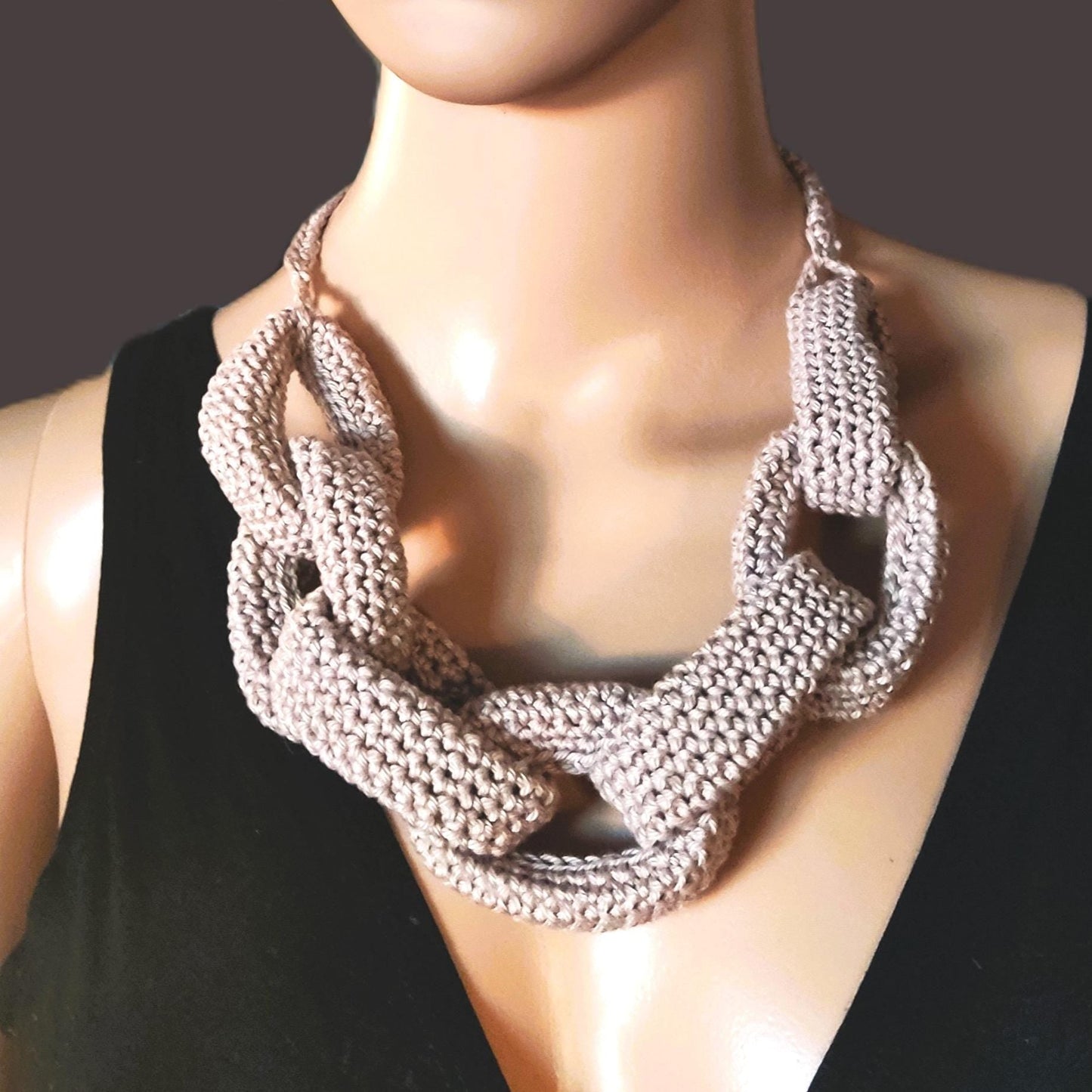 Chunky Crochet Yarn Necklace: Gray Handmade Statement Jewelry - StepToLight
