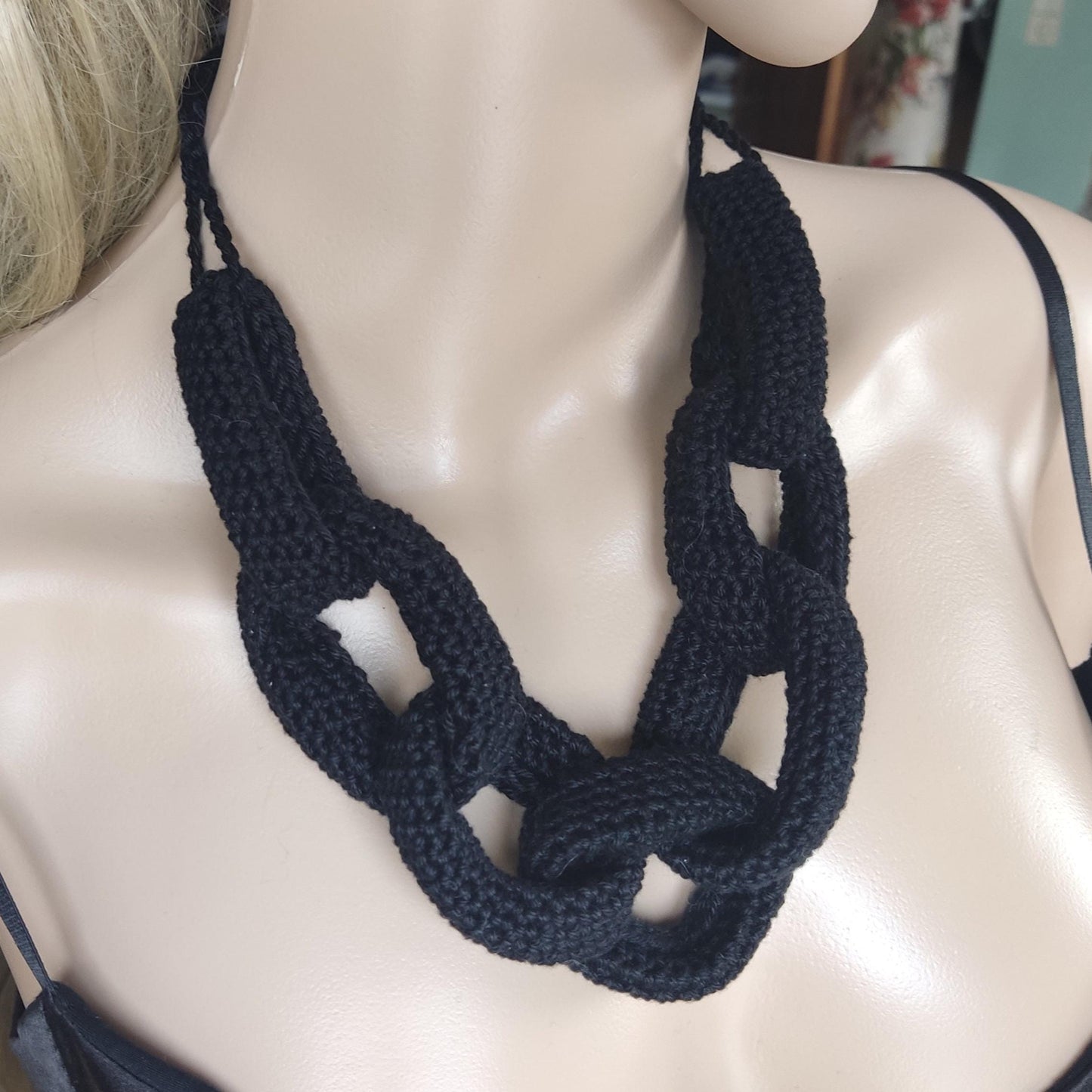 Chunky Crochet Yarn Necklace: Gray Handmade Statement Jewelry - StepToLight