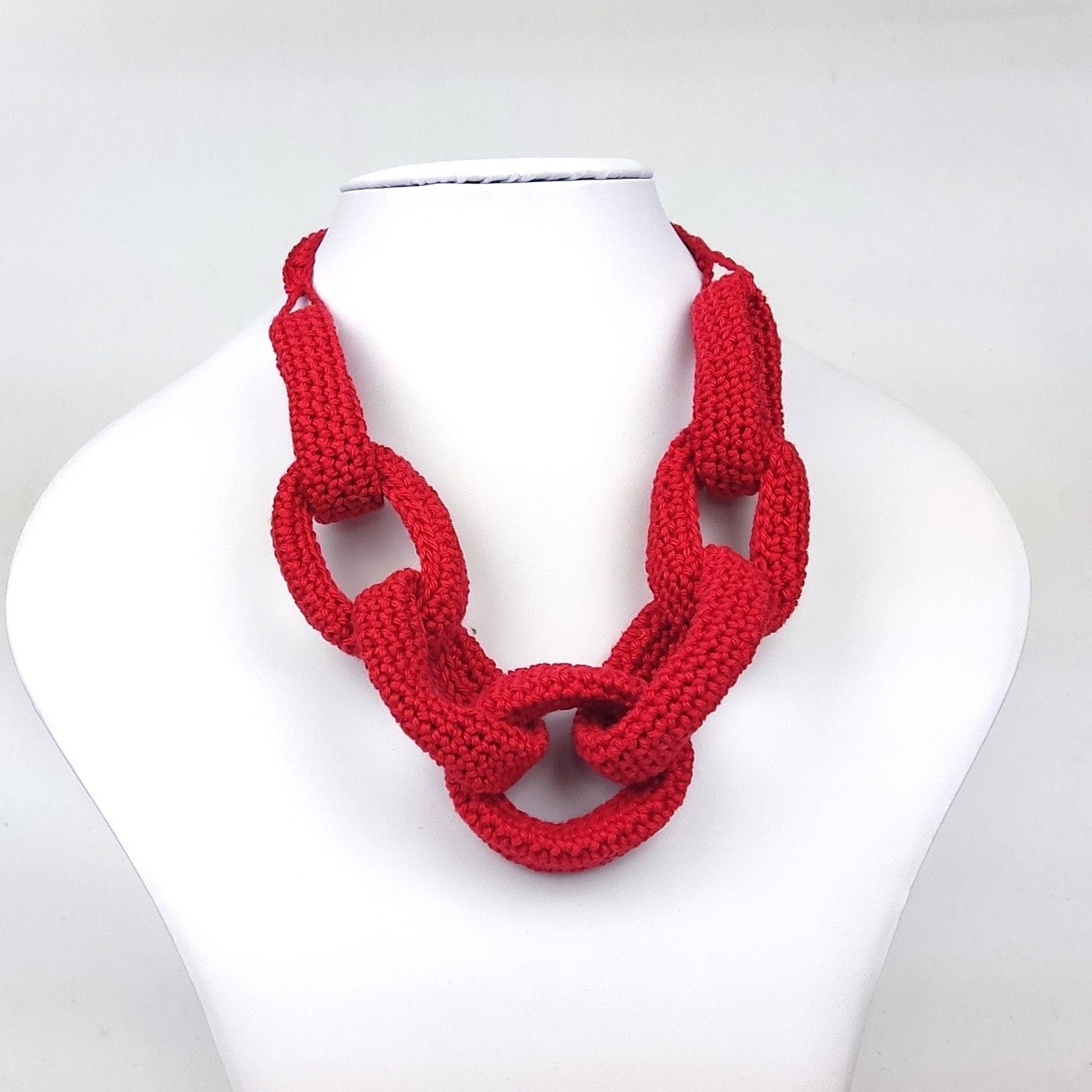 Chunky Crochet Yarn Necklace: Gray Handmade Statement Jewelry - StepToLight