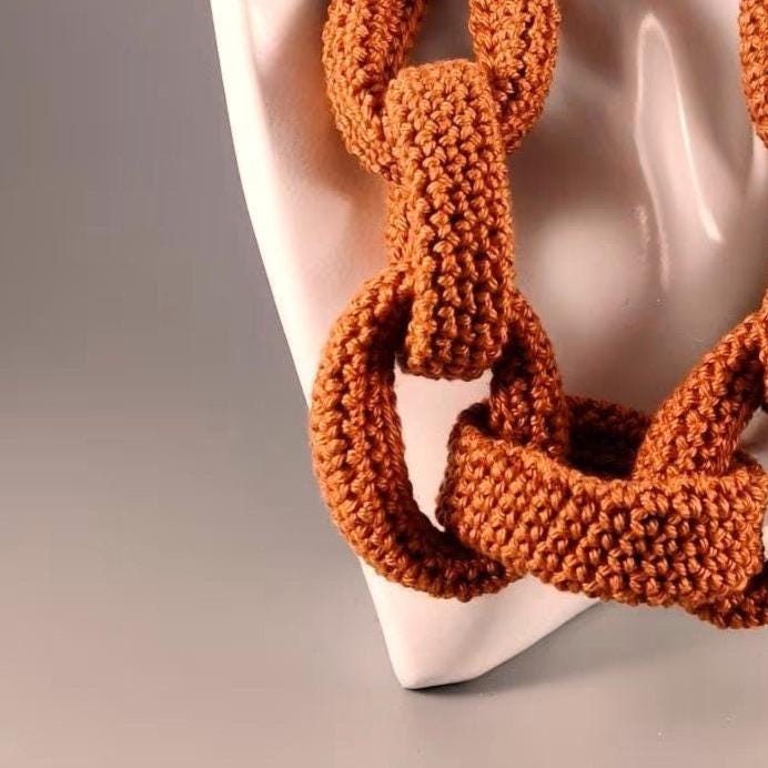 Chunky Crochet Yarn Necklace: Gray Handmade Statement Jewelry - StepToLight