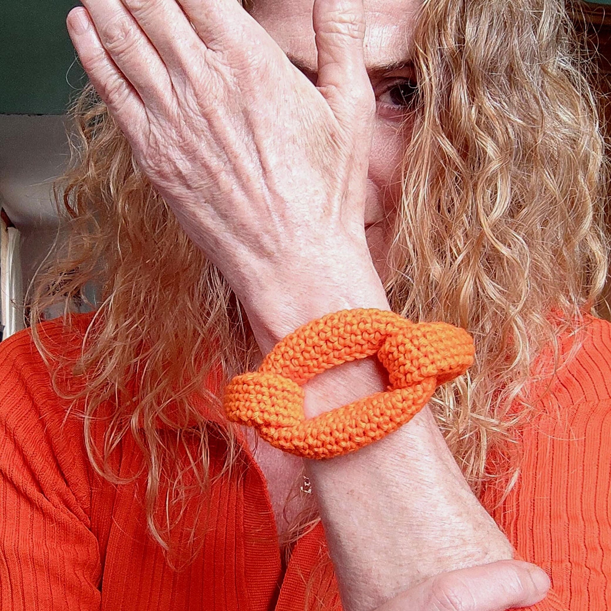 Chunky Orange Crochet Bracelet - All - Season Statement Jewelry - StepToLight