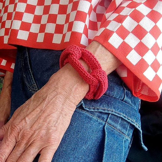 Chunky Red Crochet Bracelet - Bold Statement Jewelry | Handmade Boho Cuff - StepToLight