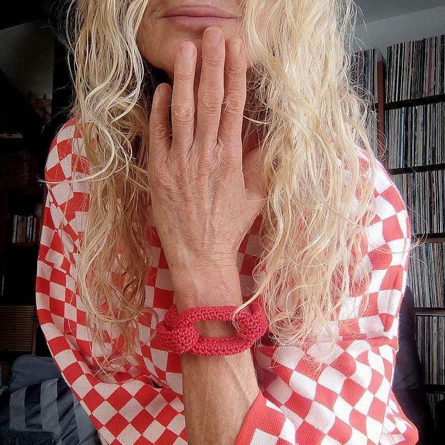 Chunky Red Crochet Bracelet - Bold Statement Jewelry | Handmade Boho Cuff - StepToLight