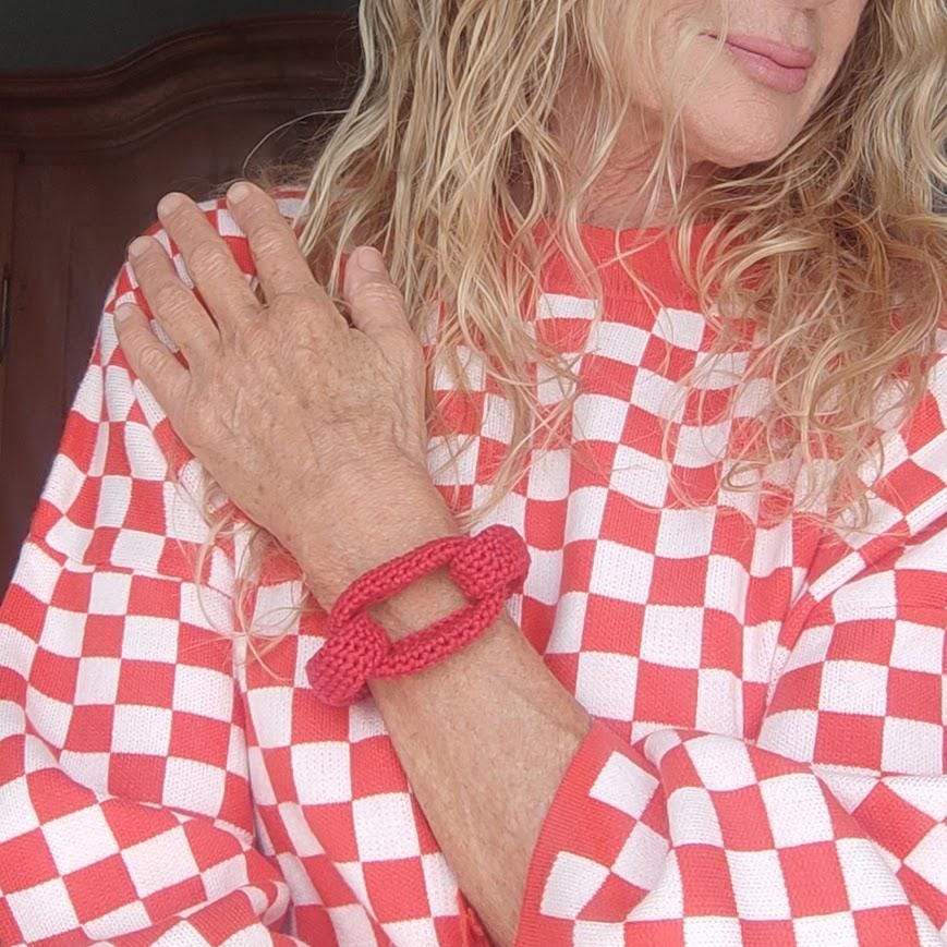 Chunky Red Crochet Bracelet - Bold Statement Jewelry | Handmade Boho Cuff - StepToLight