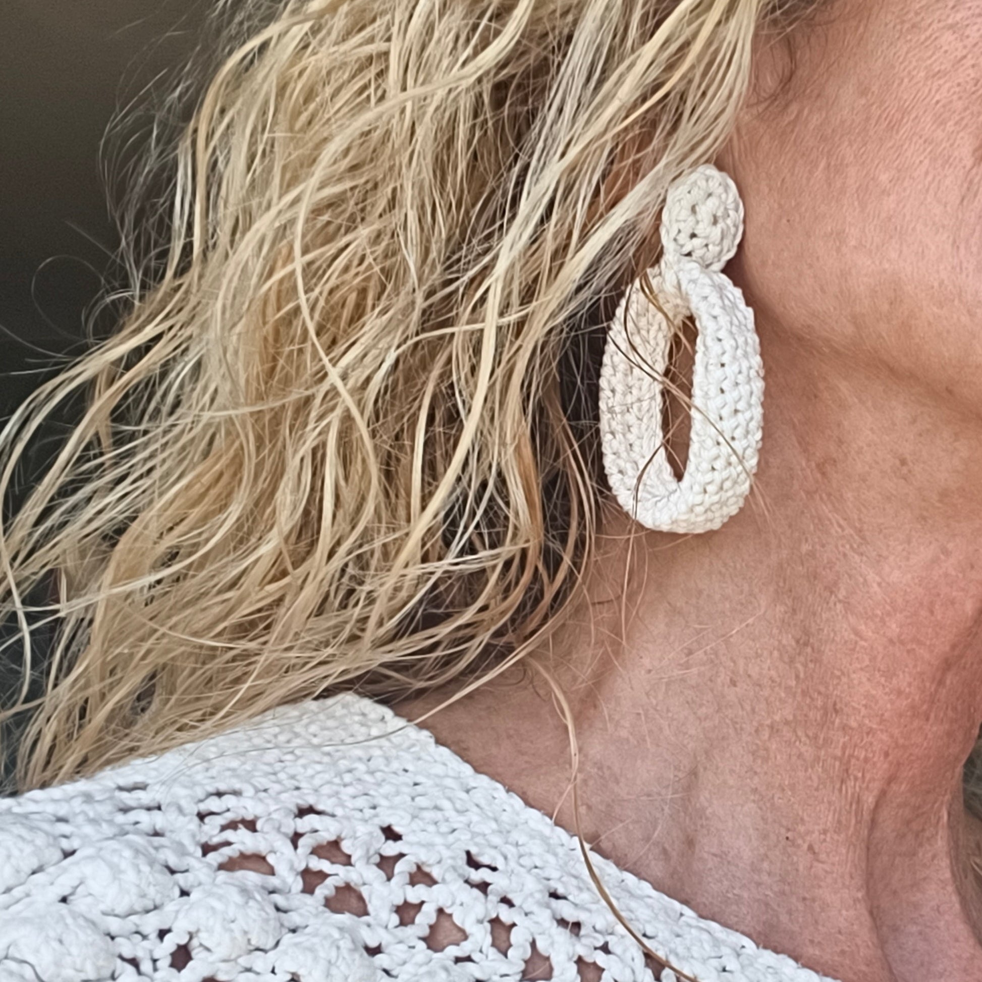 Chunky White Crochet Hoop Earrings — Bold Bridal Statement Jewelry - StepToLight