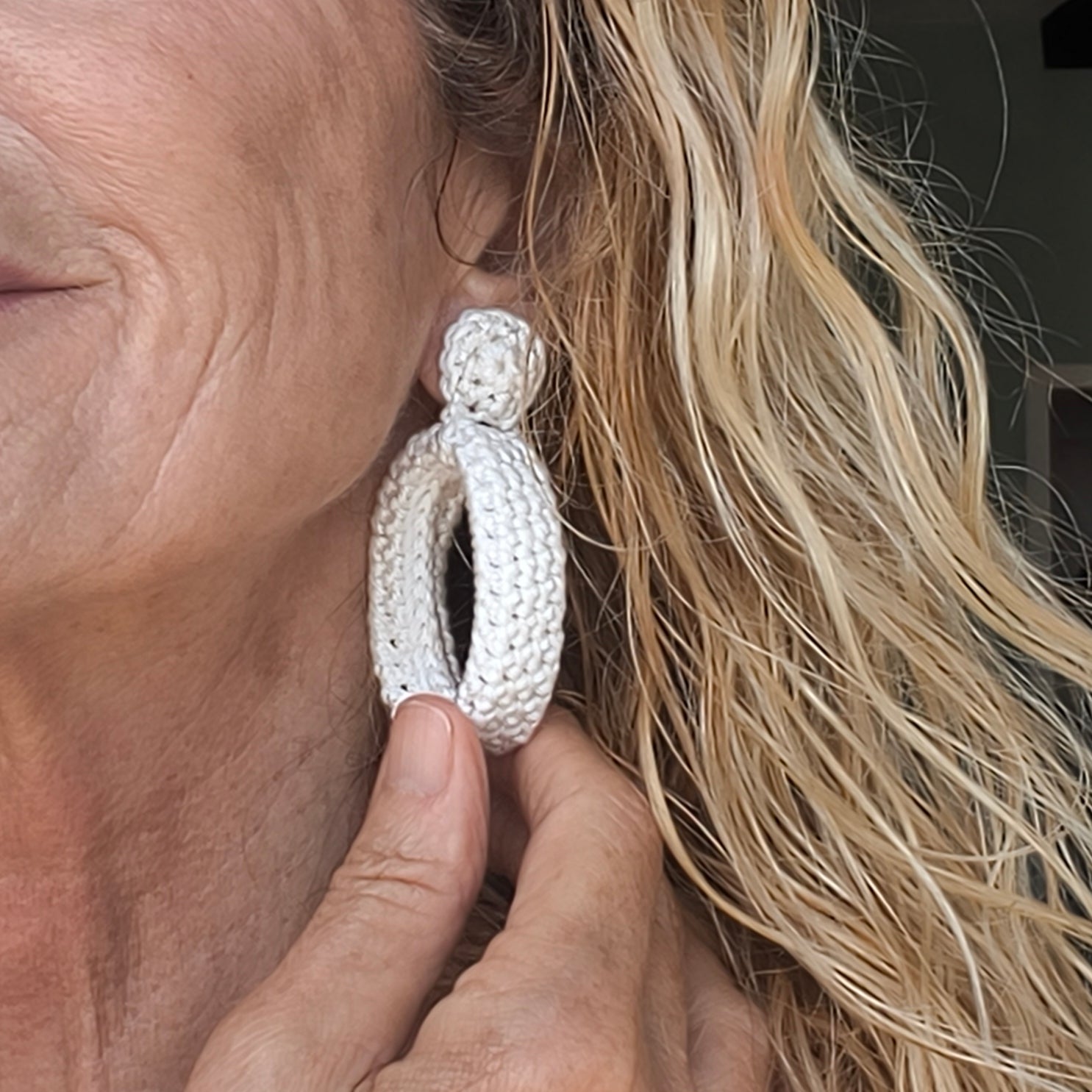 Chunky White Crochet Hoop Earrings — Bold Bridal Statement Jewelry - StepToLight