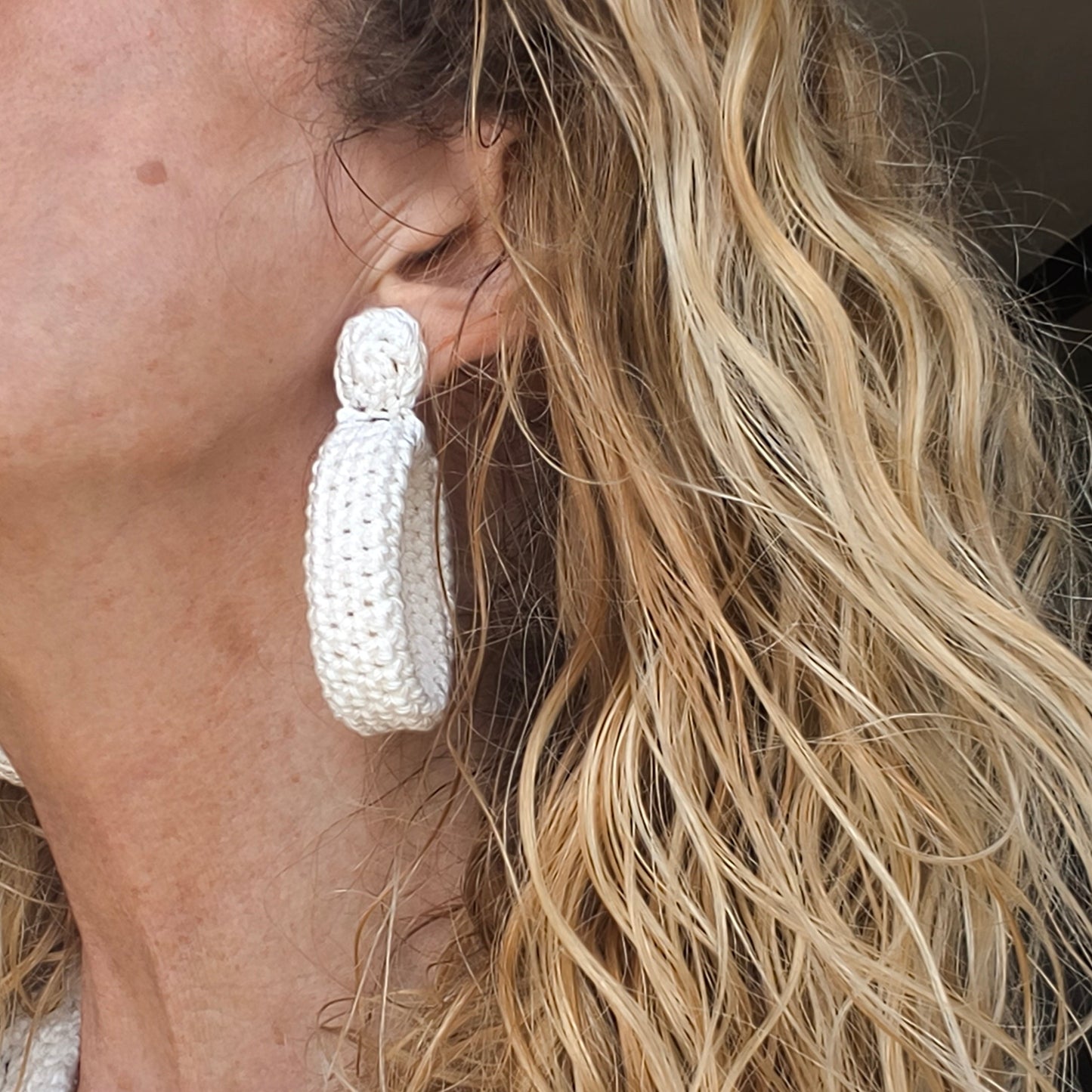 Chunky White Crochet Hoop Earrings — Bold Bridal Statement Jewelry - StepToLight