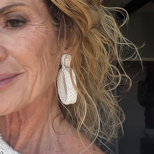 Chunky White Crochet Hoop Earrings — Bold Bridal Statement Jewelry - StepToLight