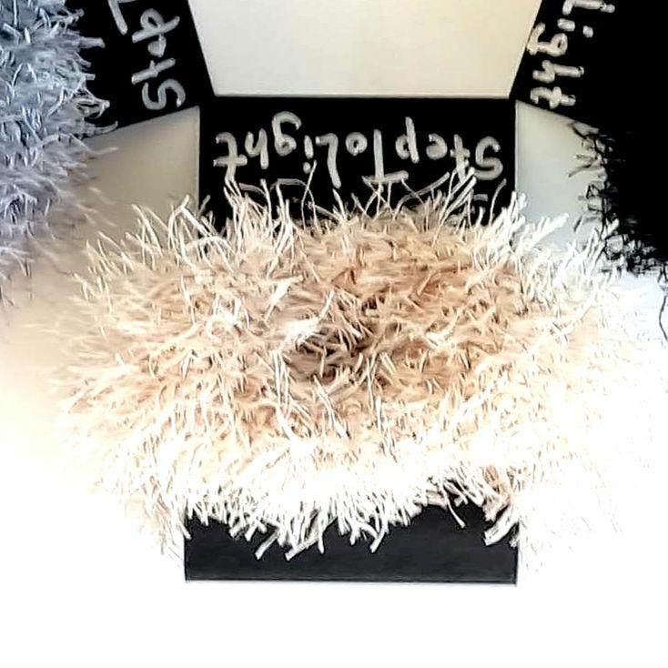 Chunky White Faux Fur Crochet Bracelet - Fluffy Cuff Bangle - StepToLight