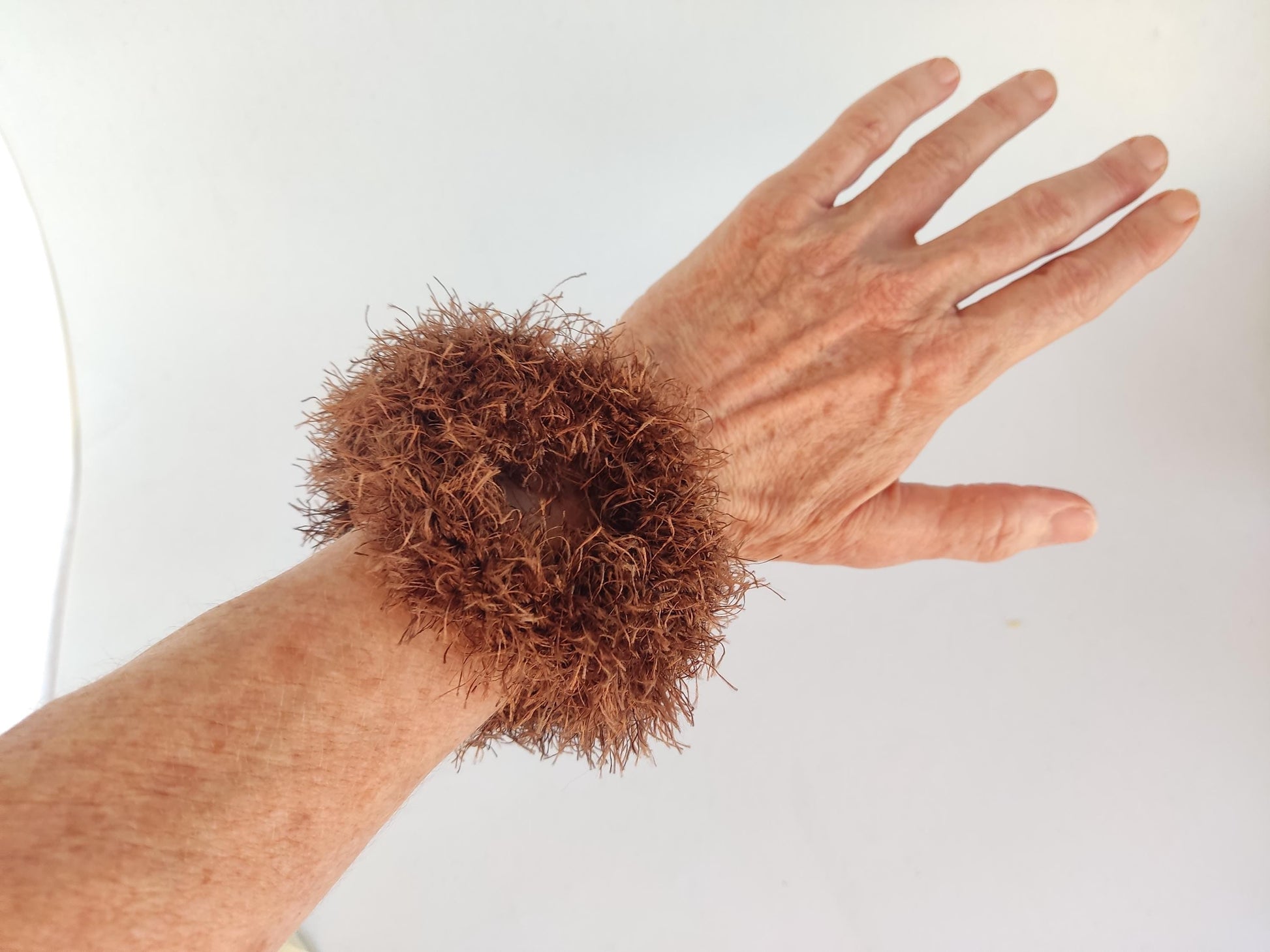 Chunky White Faux Fur Crochet Bracelet - Fluffy Cuff Bangle - StepToLight