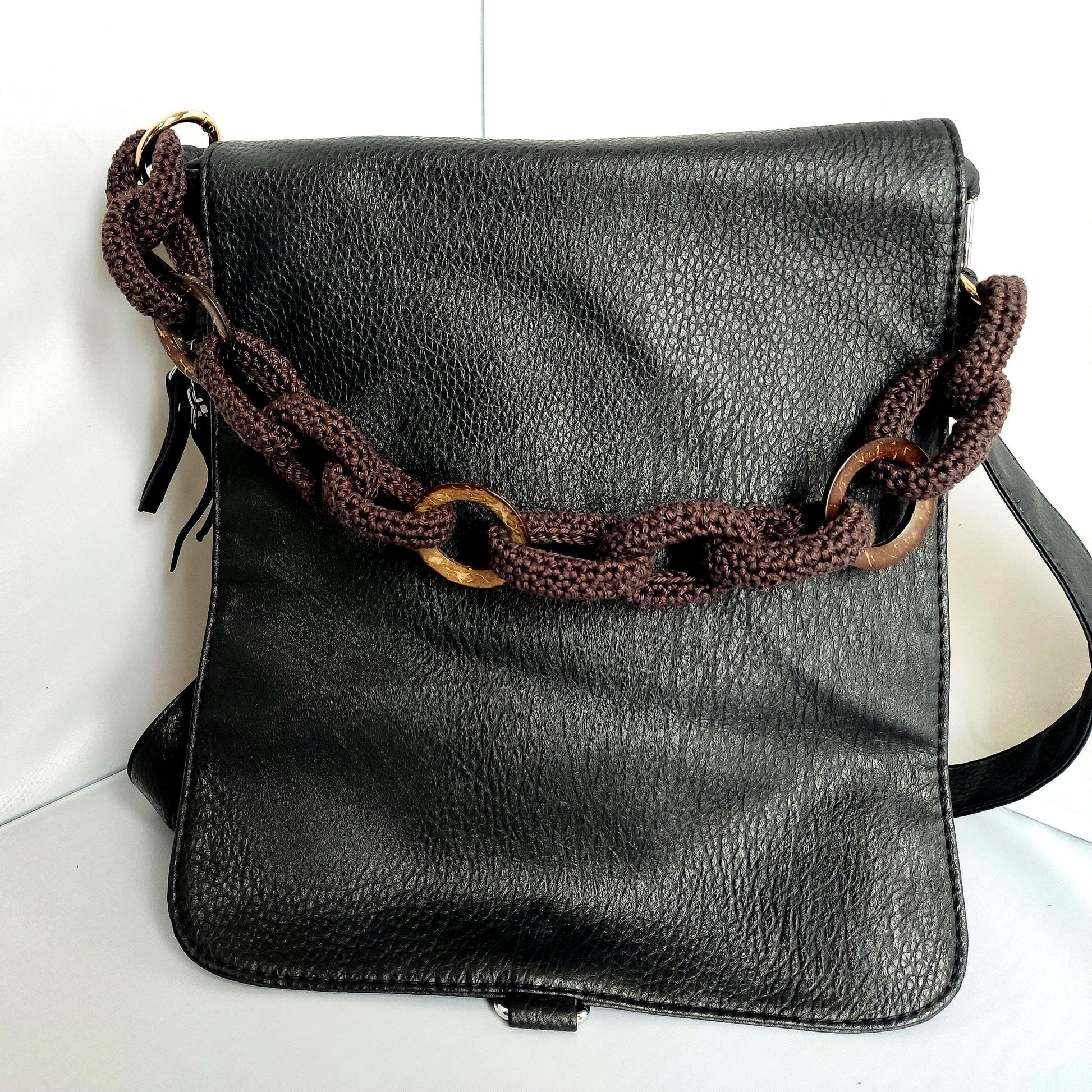 Crochet Bag Handles with Wooden Rings - Handmade Purse Straps - StepToLight