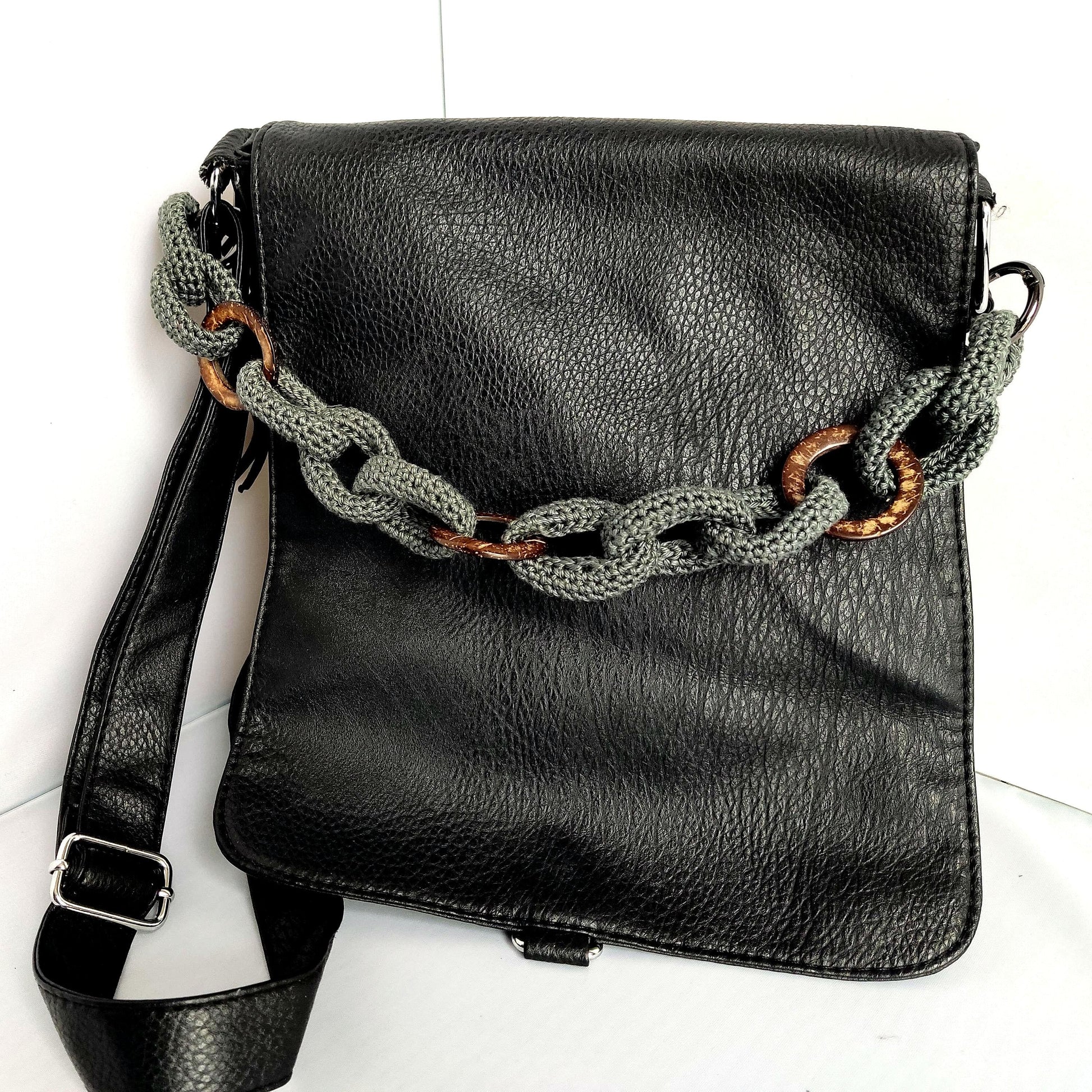 Crochet Bag Handles with Wooden Rings - Handmade Purse Straps - StepToLight