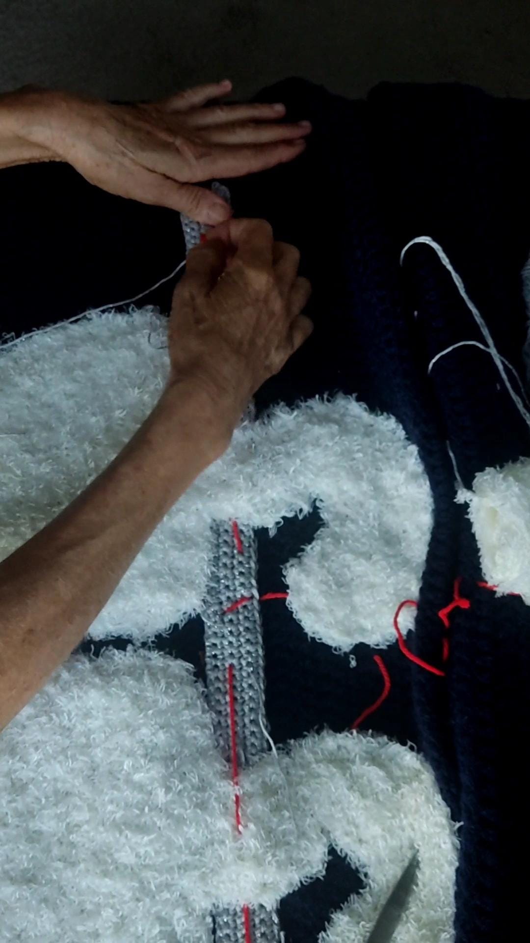 Crochet Cat Pillow Cover - Handmade Navy Blue with Fluffy White Cat (50x50cm) - StepToLight