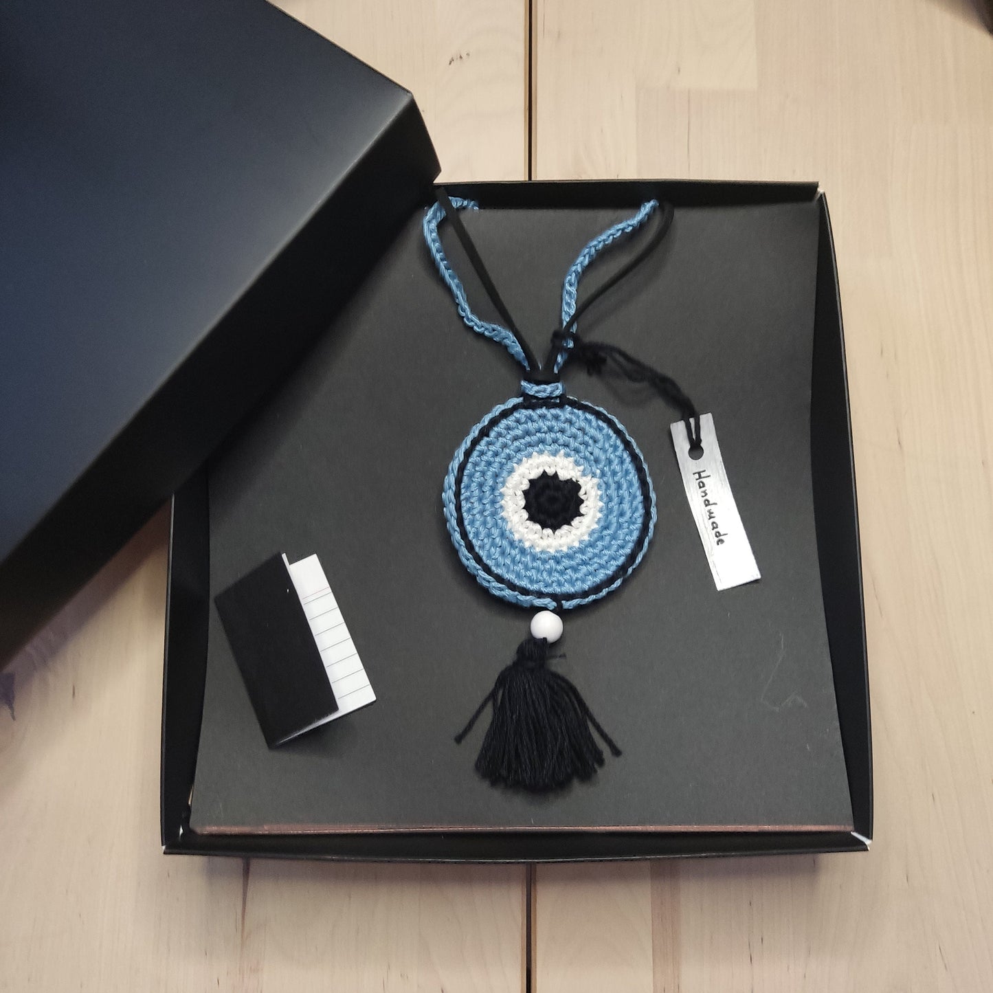 Crochet Evil Eye Necklace - Boho Statement Pendant with Tassel, Protection Jewelry - StepToLight