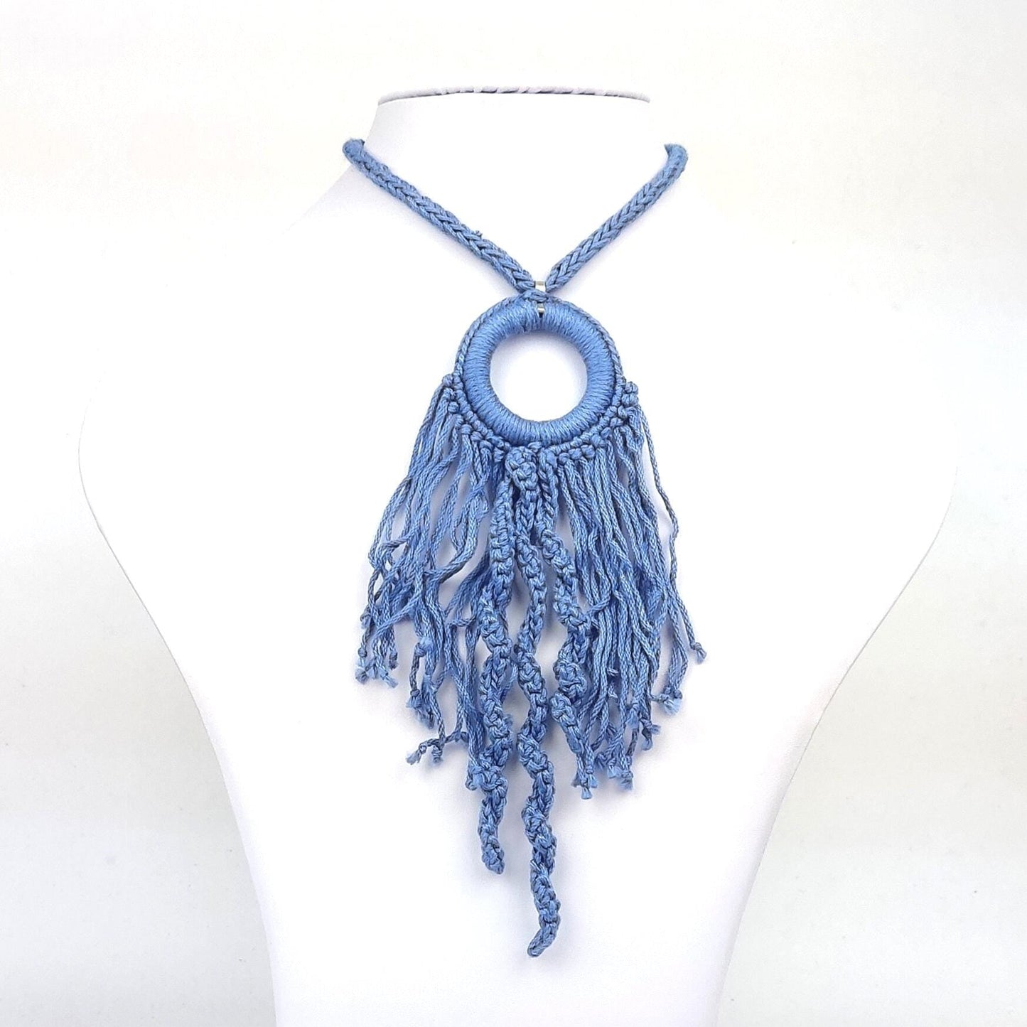 Crochet Fringe Pendant Necklace - Handmade Boho Statement Jewelry - StepToLight