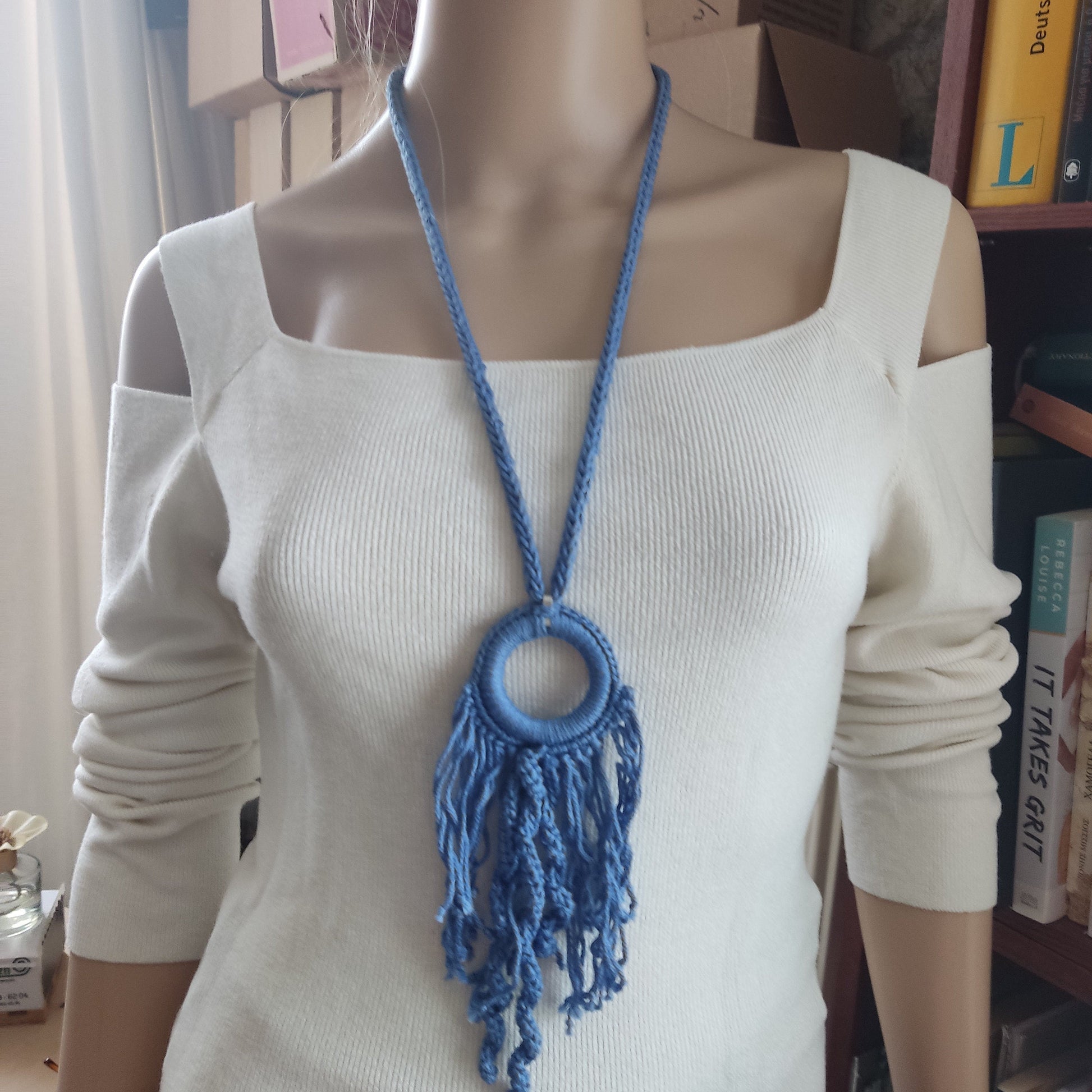 Crochet Fringe Pendant Necklace - Handmade Boho Statement Jewelry - StepToLight