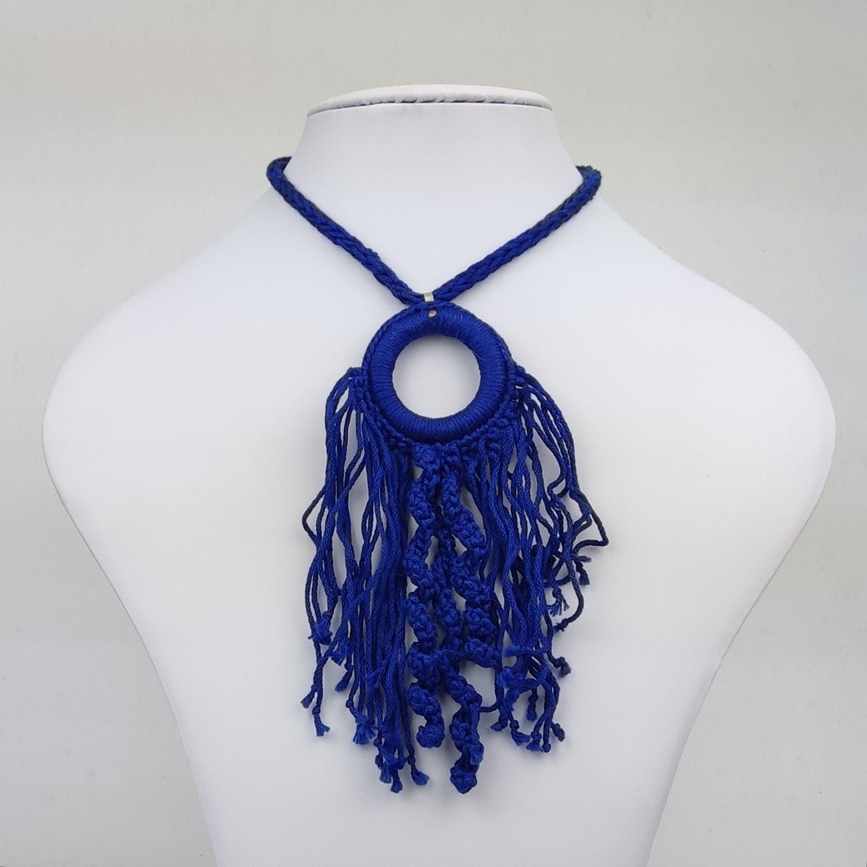 Crochet Fringe Pendant Necklace - Handmade Boho Statement Jewelry - StepToLight