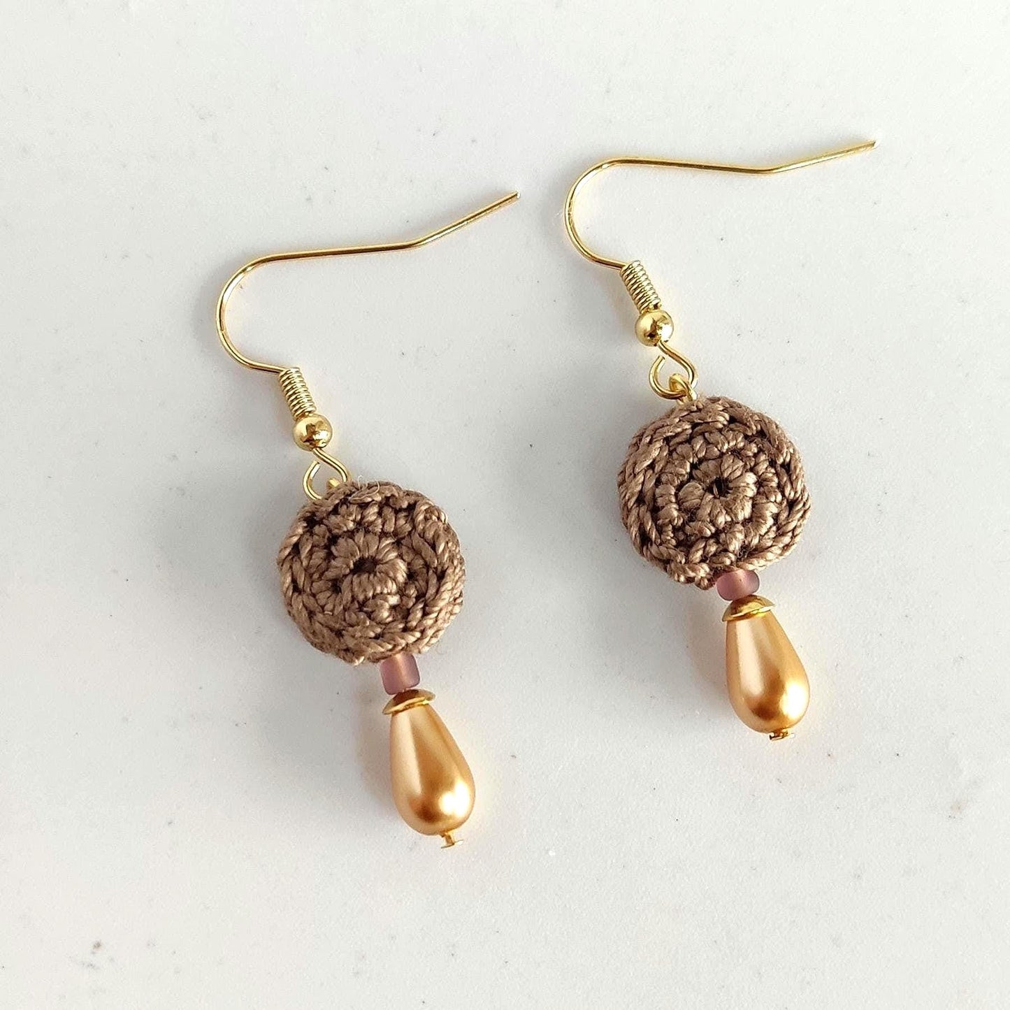 Crochet Pearl Drop Earrings: Beige Boho Dangle Earrings - StepToLight