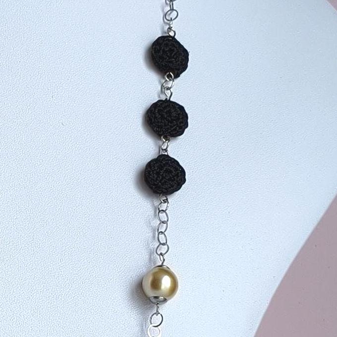 Crochet Pearl Necklace - Handmade Black Beige Statement Necklace - Boho Luxe Jewelry - Gift for Her - StepToLight
