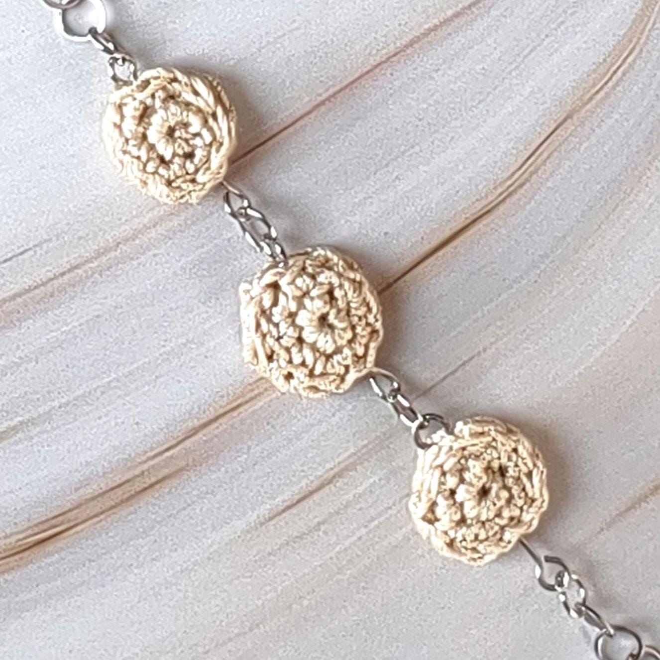 Crochet Pearl Necklace - Handmade Black Beige Statement Necklace - Boho Luxe Jewelry - Gift for Her - StepToLight
