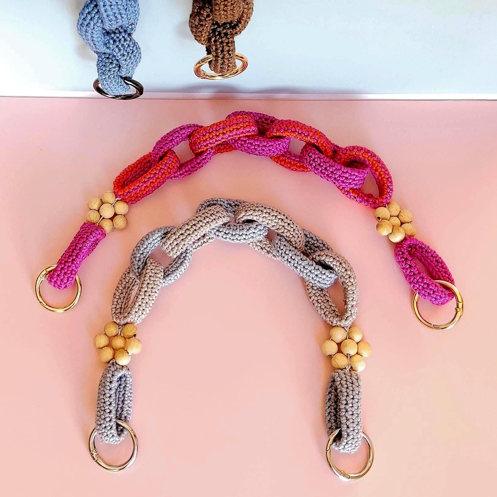 Crochet Purse Handles with Wooden Daisy Charms - Colorful Cotton Chain Bag Straps, Replacement - StepToLight