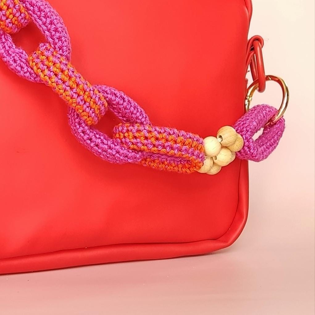 Crochet Purse Handles with Wooden Daisy Charms - Colorful Cotton Chain Bag Straps, Replacement - StepToLight