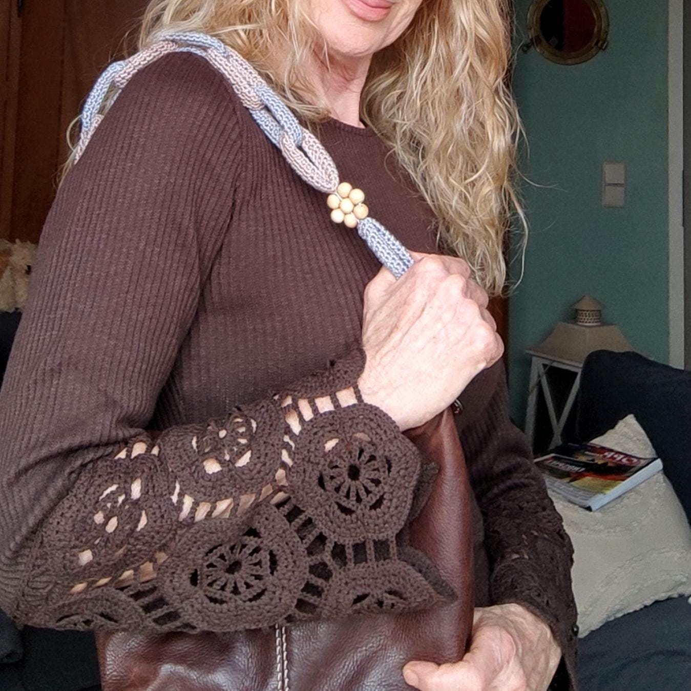Crochet Purse Handles with Wooden Daisy Charms - Colorful Cotton Chain Bag Straps, Replacement - StepToLight