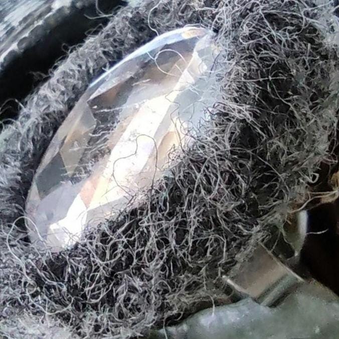 Dark Gray Felt Ring with Crystal Stone | Elegant Statement Ring | Handmade Fiber Jewelry - StepToLight