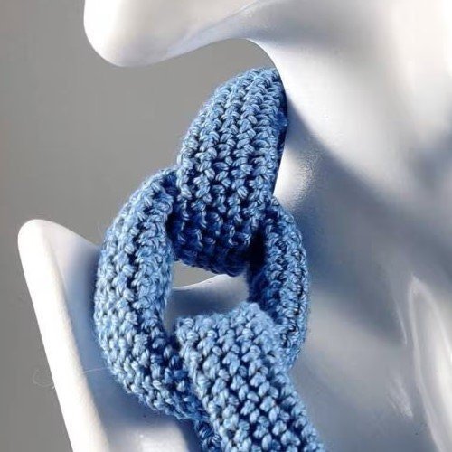 Denim Blue Chunky Crochet Chain Necklace - Handmade Braided Cotton Statement Jewelry - StepToLight